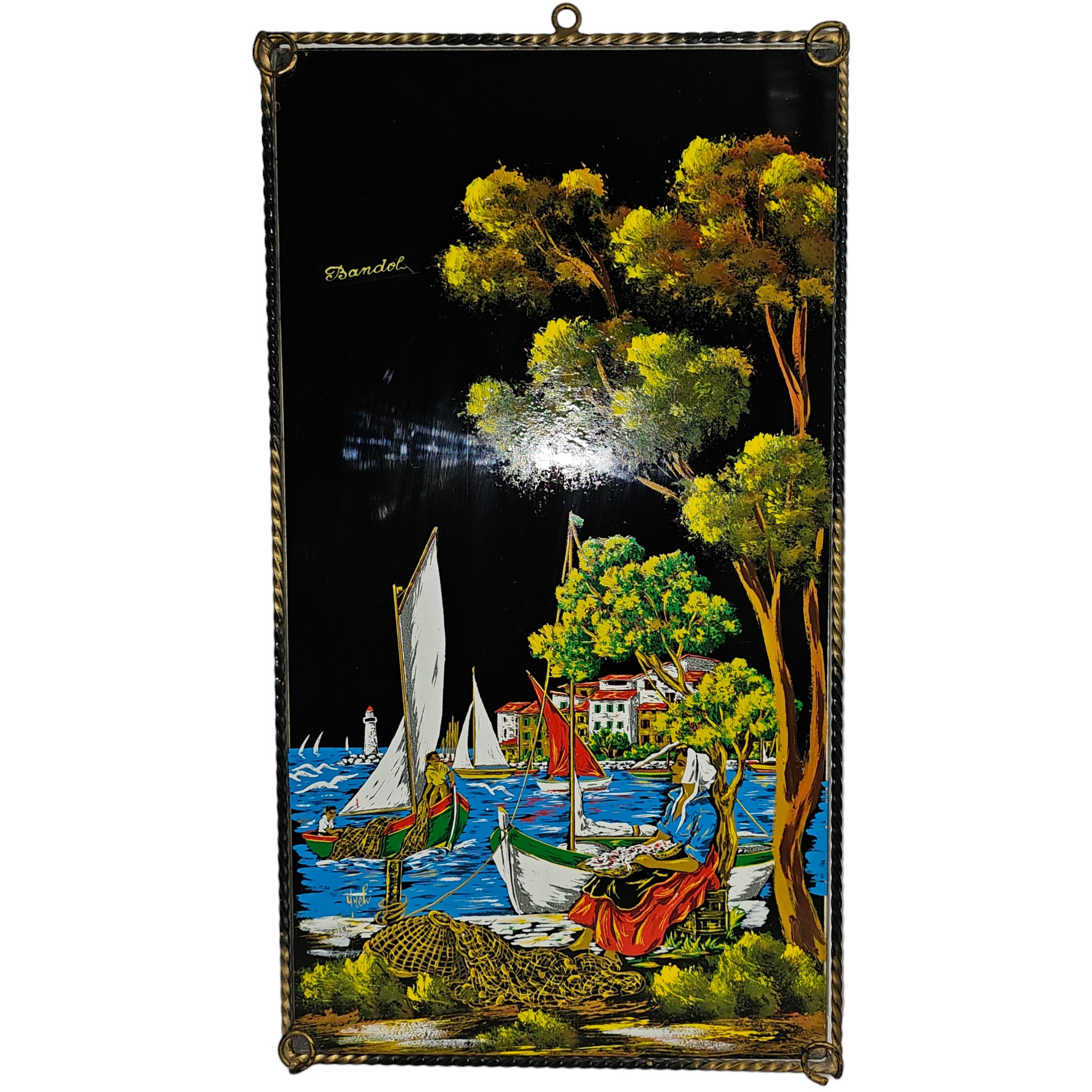 Cadre murale peinture sur verre Art déco "BANDOL" - Très bon état - Photo 3