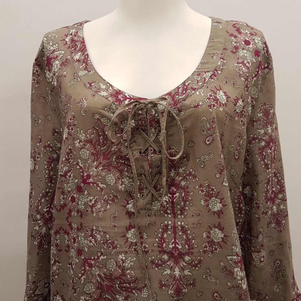Blouse taupe à fleurs roses, blanches et violettes - ARMAND THIERY - Taille 6 - Photo 4