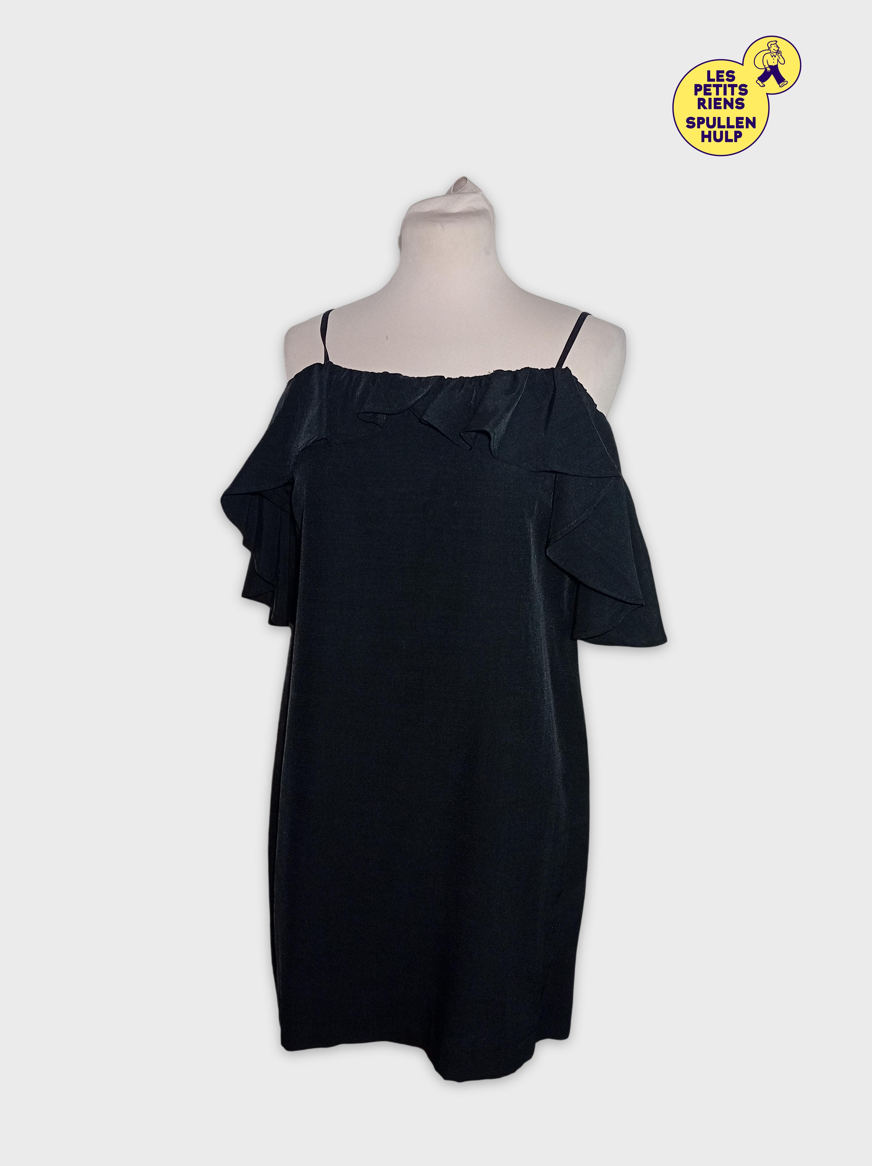 Robe Noire Sisley Épaules Dénudées Volants Taille S 36 (T4595)  - Vue 2 - 
