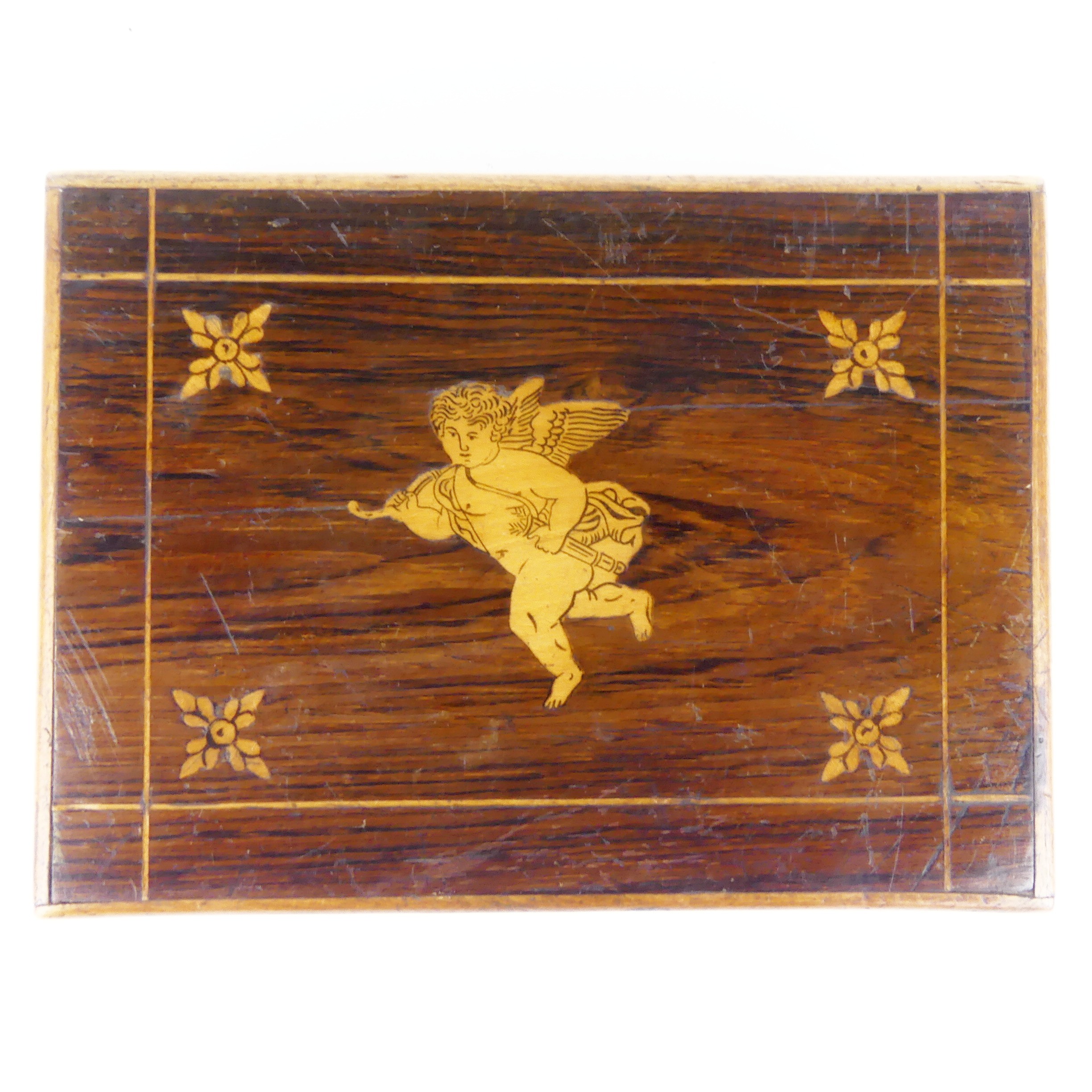 Ancienne boîte en marqueterie décor ange - Photo 2