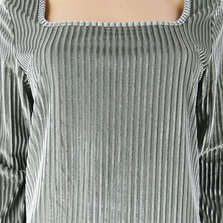 T-shirt gris vert - velours à rayures manches longues - femme - Shein - 40/42 - Photo 2