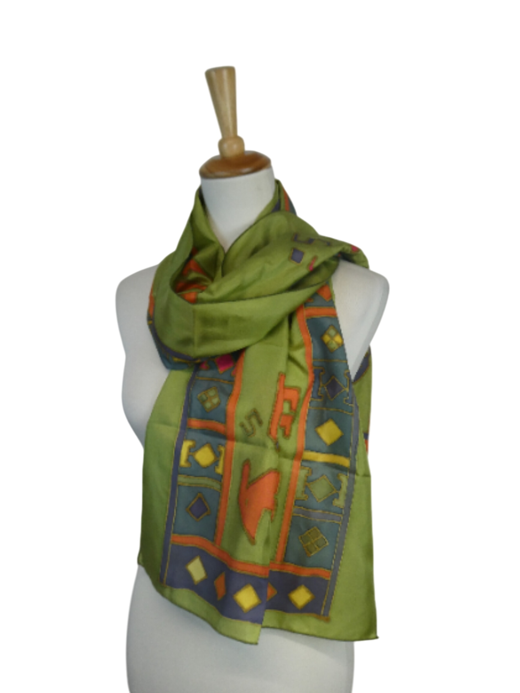 Vida - Foulard Grand format, motif gomtrique sur fond vert - Label Emmaus - Modalova