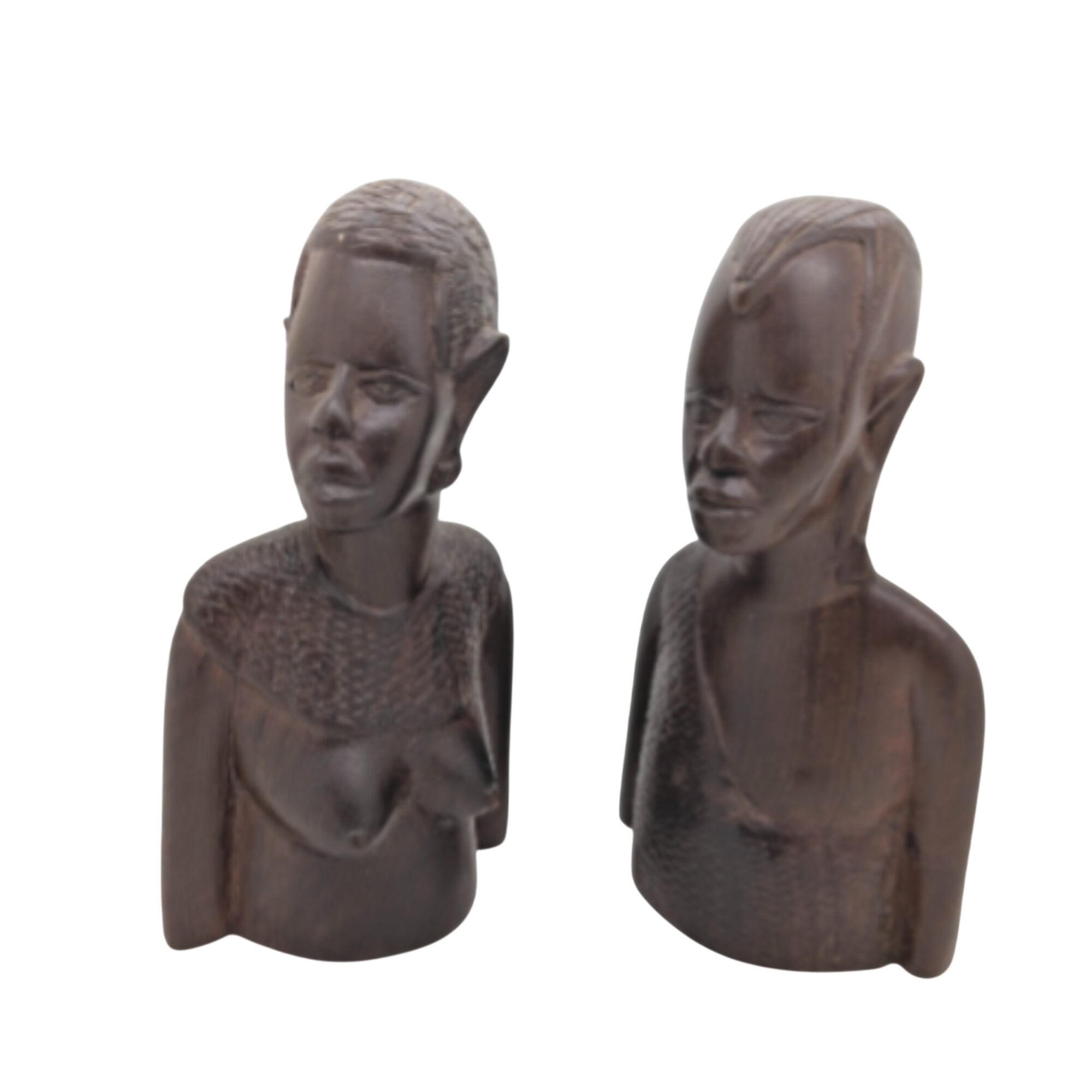 Lot de 2 bustes en bois sculpté couple africain H: 19cm - Photo 0