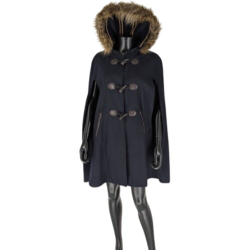 Cape en laine T.50/52 LA REDOUTE capuche amovible avec fourrure - Photo 0