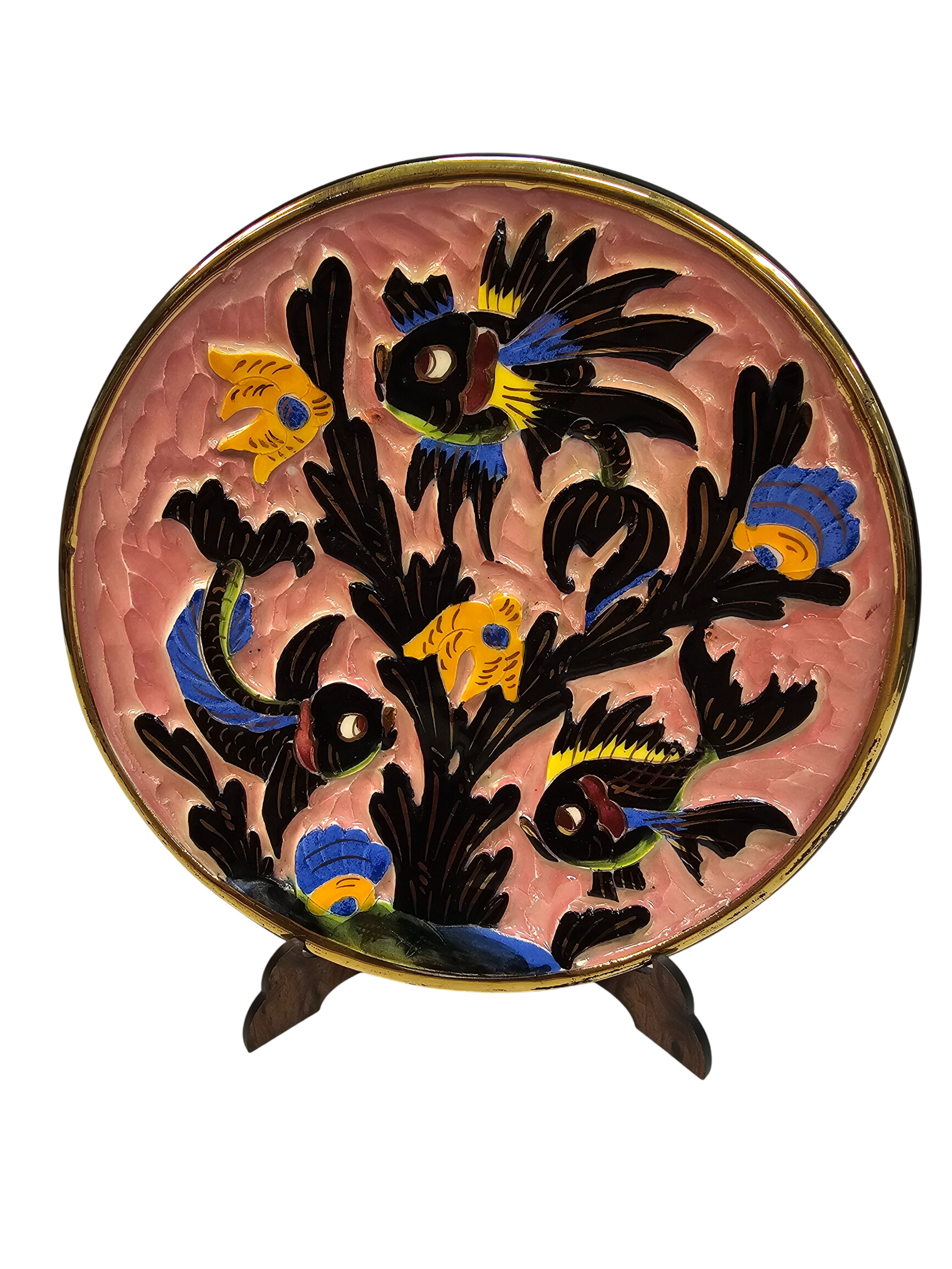 Assiette céramique Cerdazur Monaco à décor de poissons, Numéro 127 DPS - Photo 0