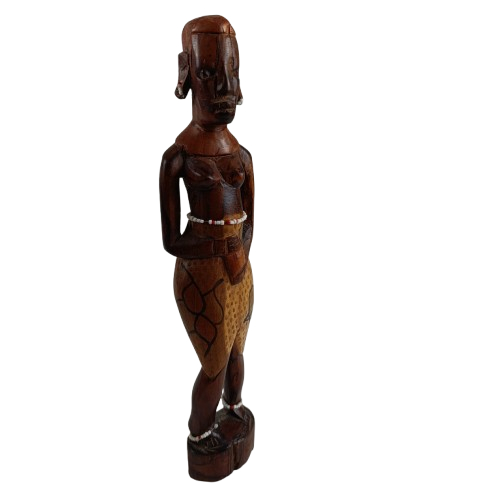 Couple de statuettes africaines en bois avec perles - Photo 2