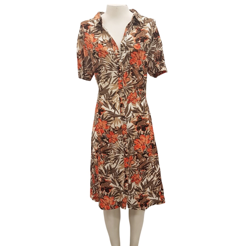 Robe chemise imprimé exotique marron et orange - DAMART - Taille 42 estimé - Photo 0