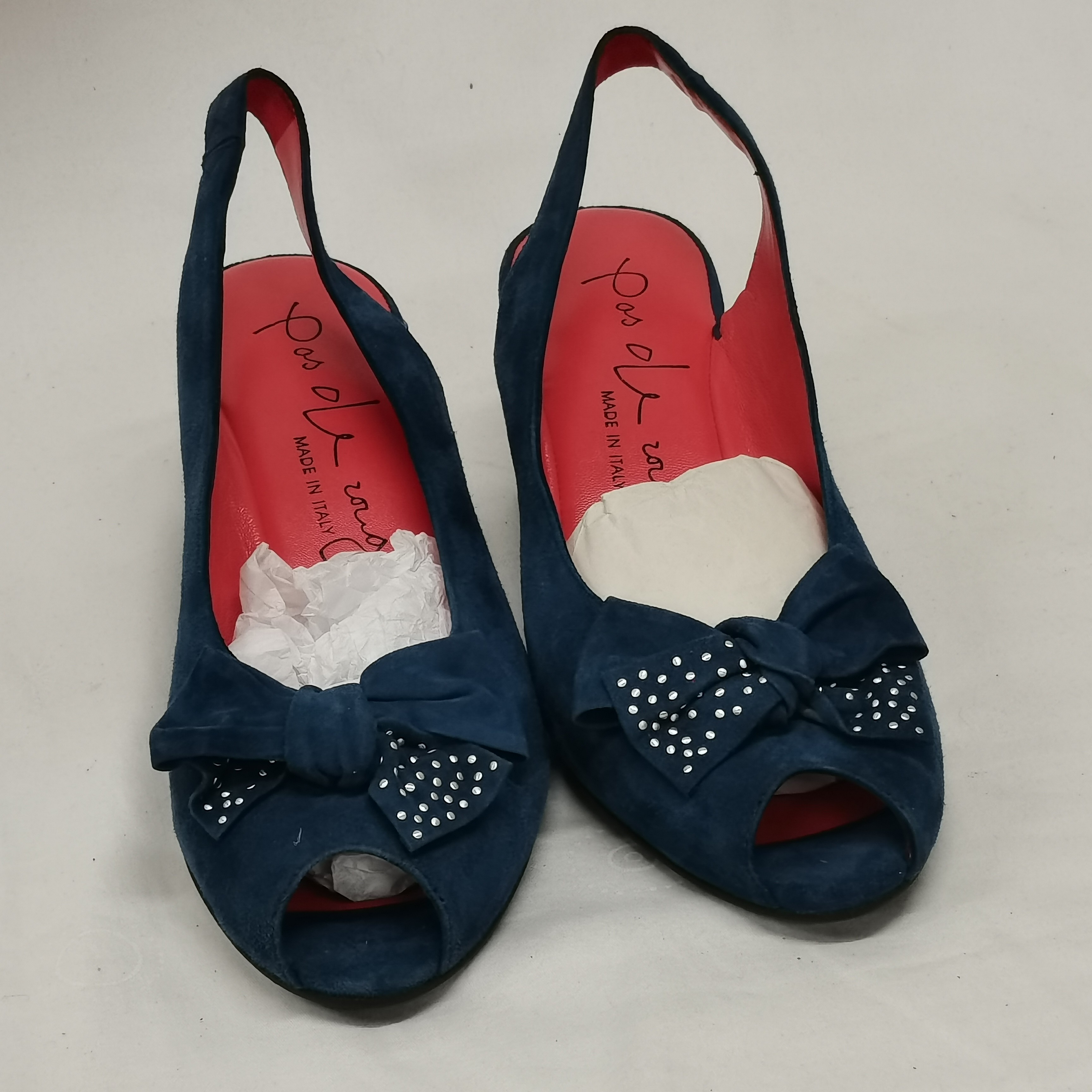 Chaussures ouvertes à talons - pas de rouge - bleu - made in italy - nœuds - strass - Pas de Rouge 40 - Photo 4