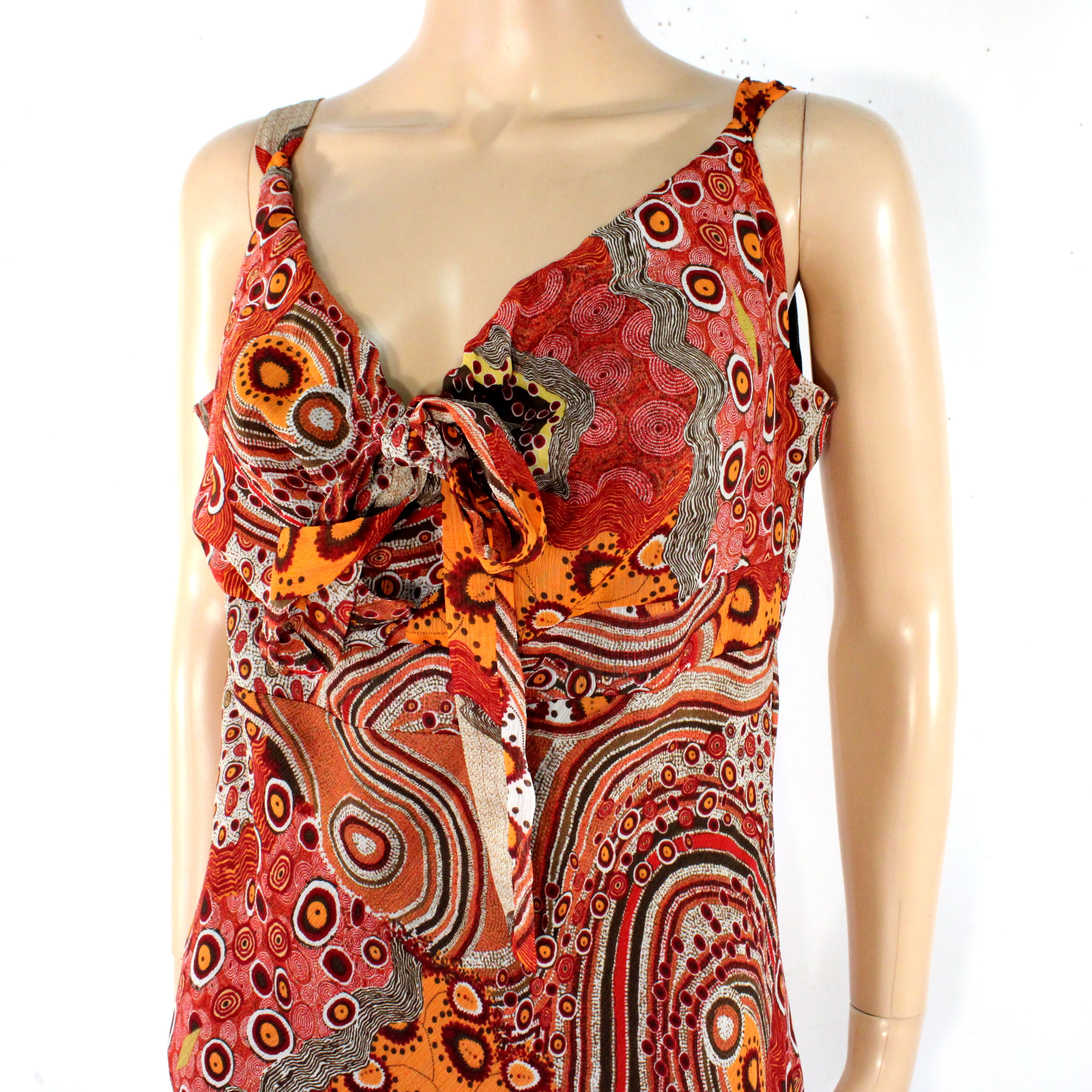 Robe Orange & Ecru A Motifs Taille Estimée 42/44 - Photo 2
