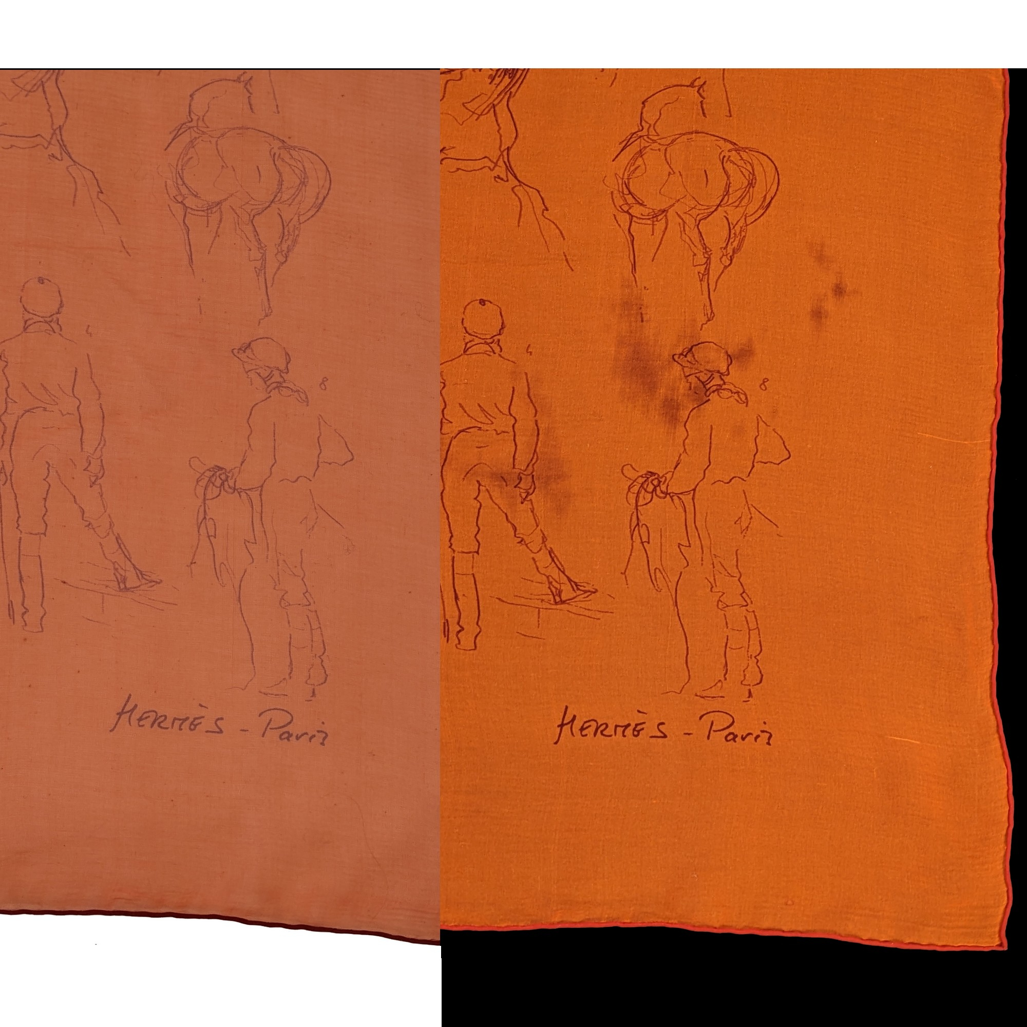 Hermès Croquis champs de courses Foulard Carré de soie 88 x 89 cm Design Hubert de Watrigant - Bon état - Photo 9