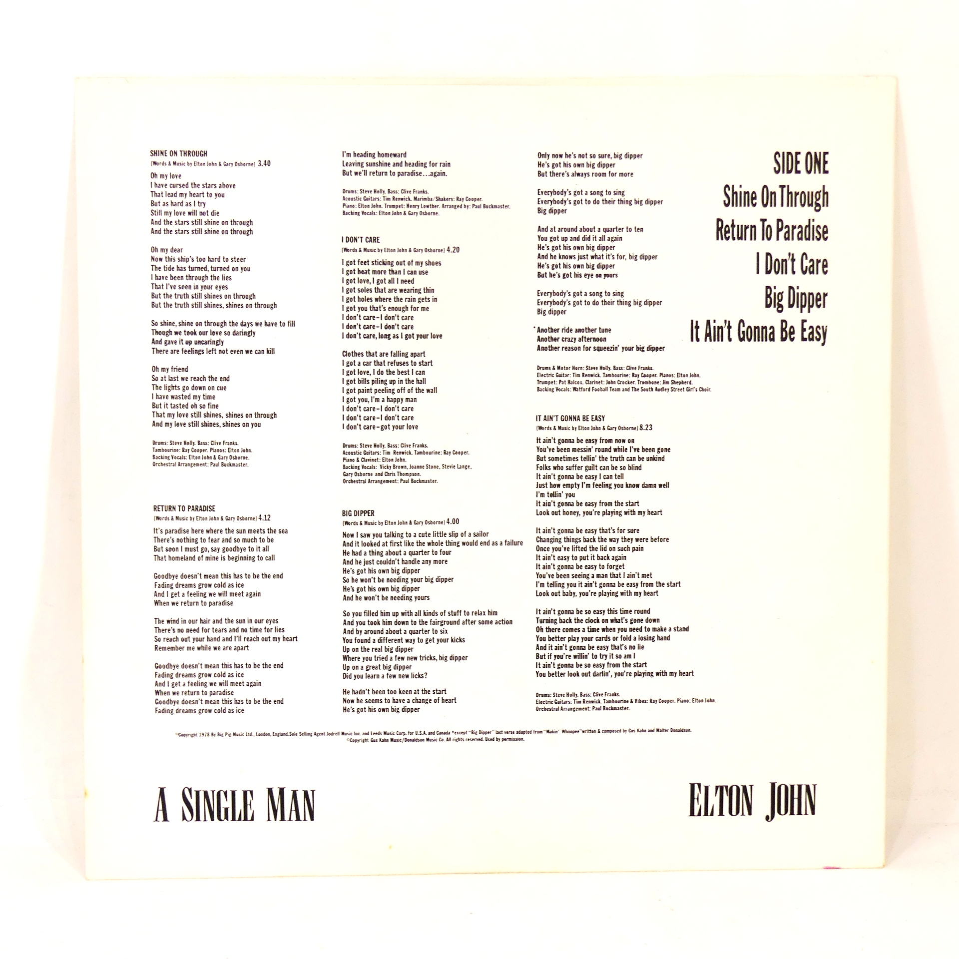Vinyle - Elton John - A Single Man - 1978 Très bon état - Vue 5 - 