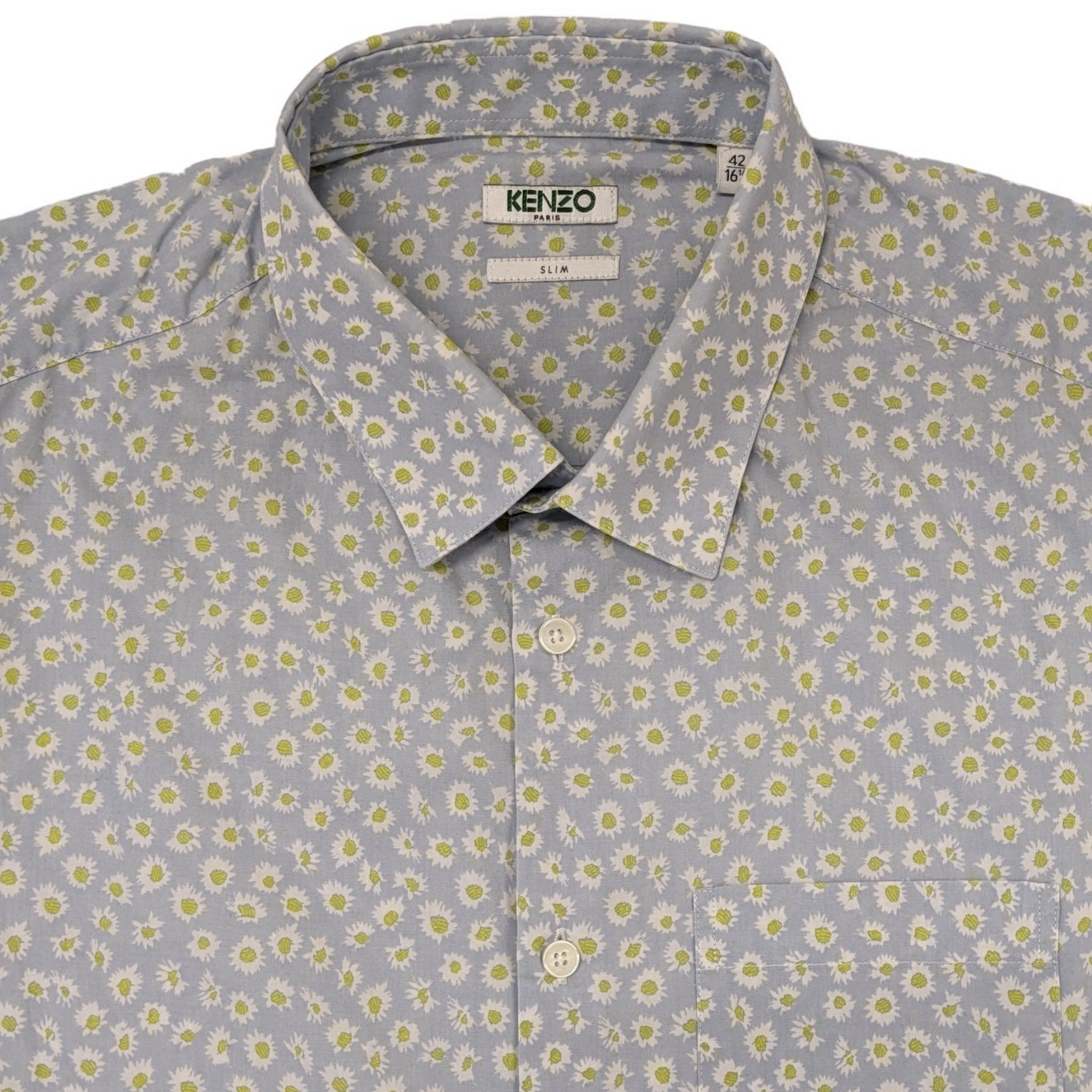 Chemise Kenzo T 42 - 16½ slim imprimé floral bleu pâle et vert anis - Photo 1