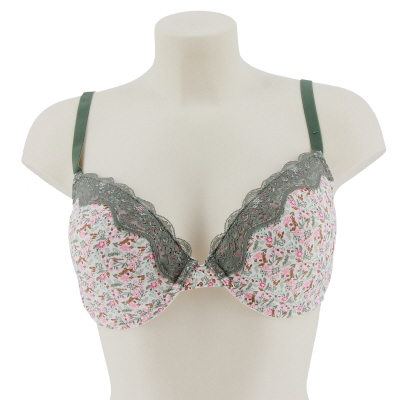 Soutien gorge blanc et vert imprimé fleuris avec armatures - 100D - Photo 0