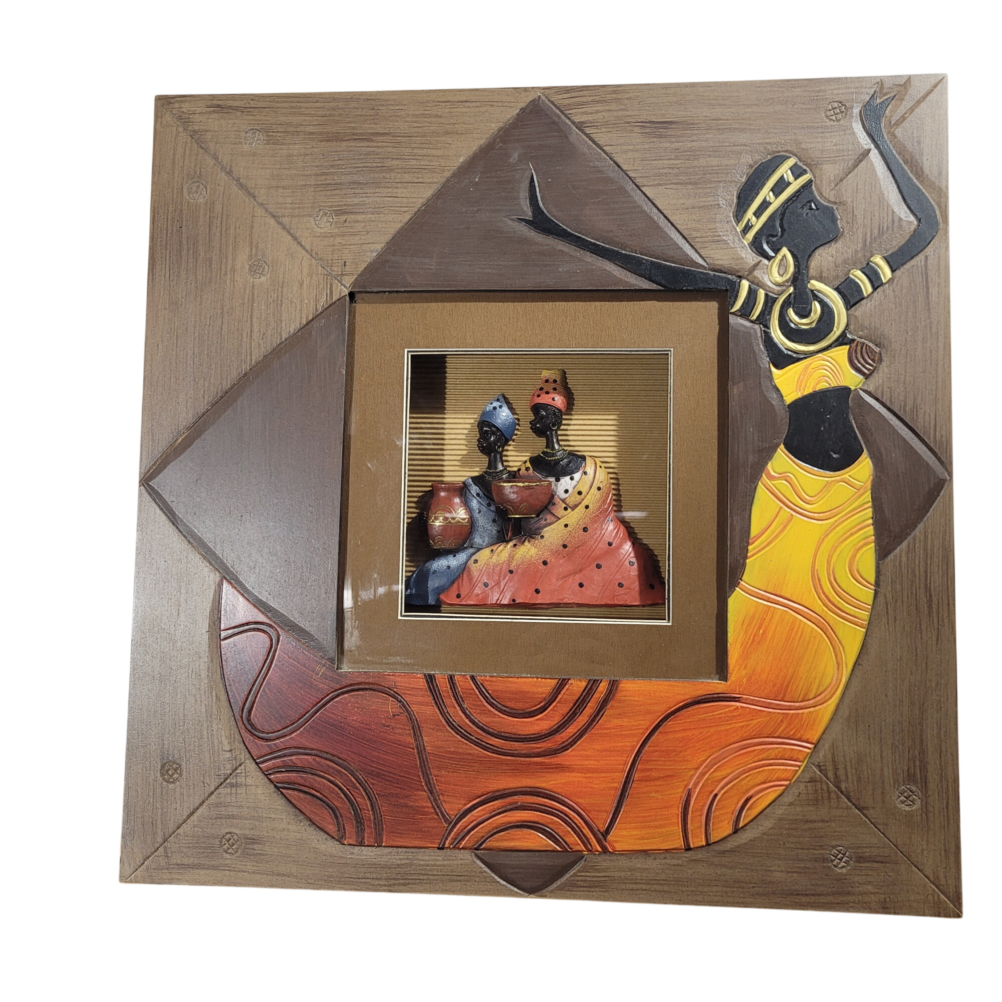 Grand cadre décoratif sculpté style ethnique - 48 x 48 cm Bon état -  reconditionné disponible sur Label Emmaüs