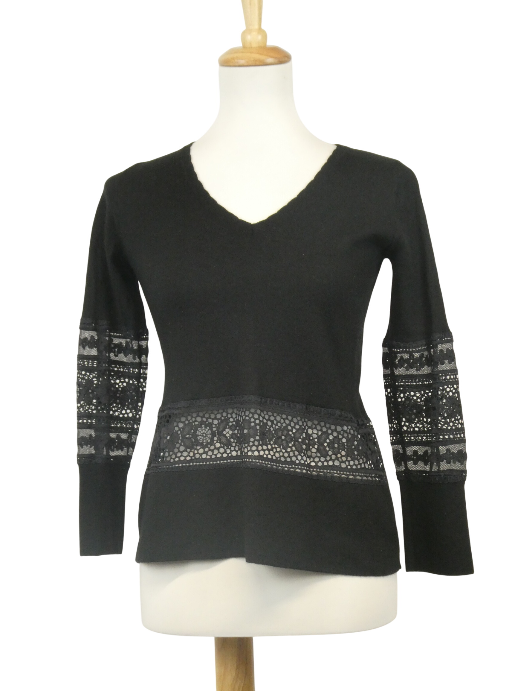 Claudie Pierlot t-shirt manches longues dentelle encolure V - Taille S/1 - Photo 0