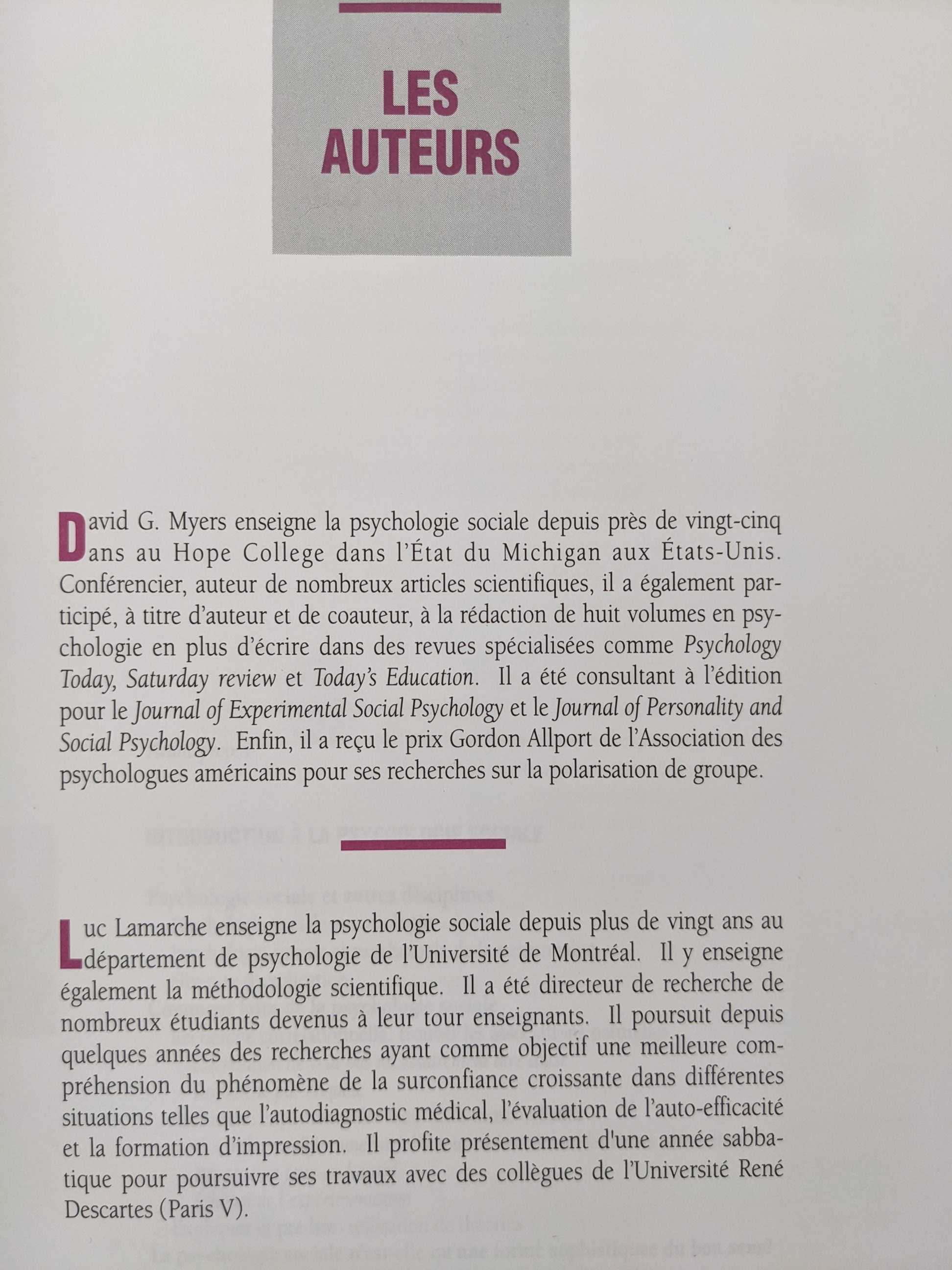 Psychologie Sociale - David G Myers - Luc Lamarche - 1992 - Photo 3