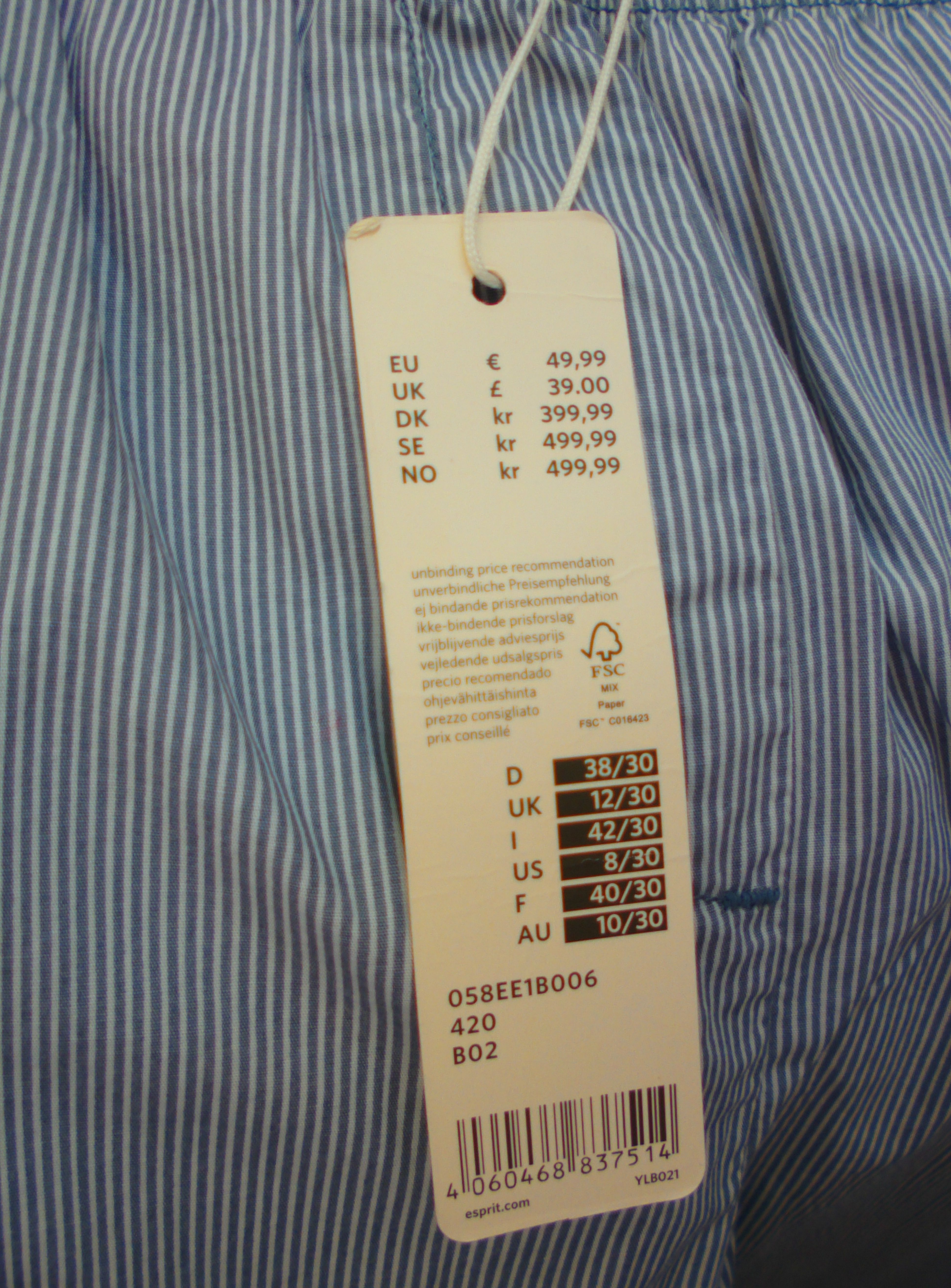 Pantalon ESPRIT, à rayures bleu et blanc, taille 40 - Photo 3