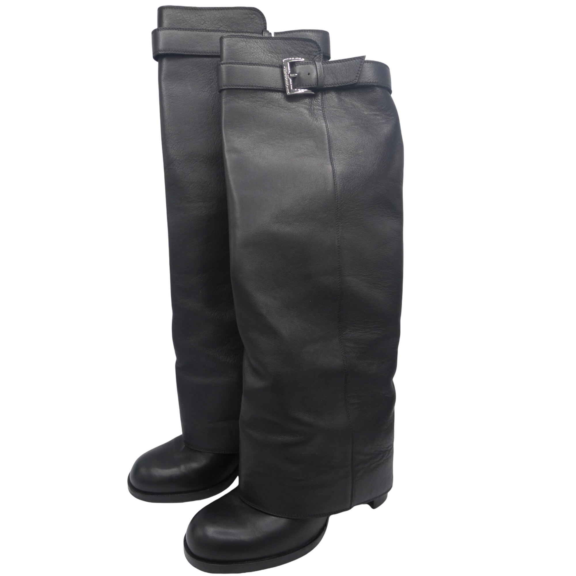 Chanel Bottes noires luxe talon guêtre en cuir - Taille 36 - Photo 0