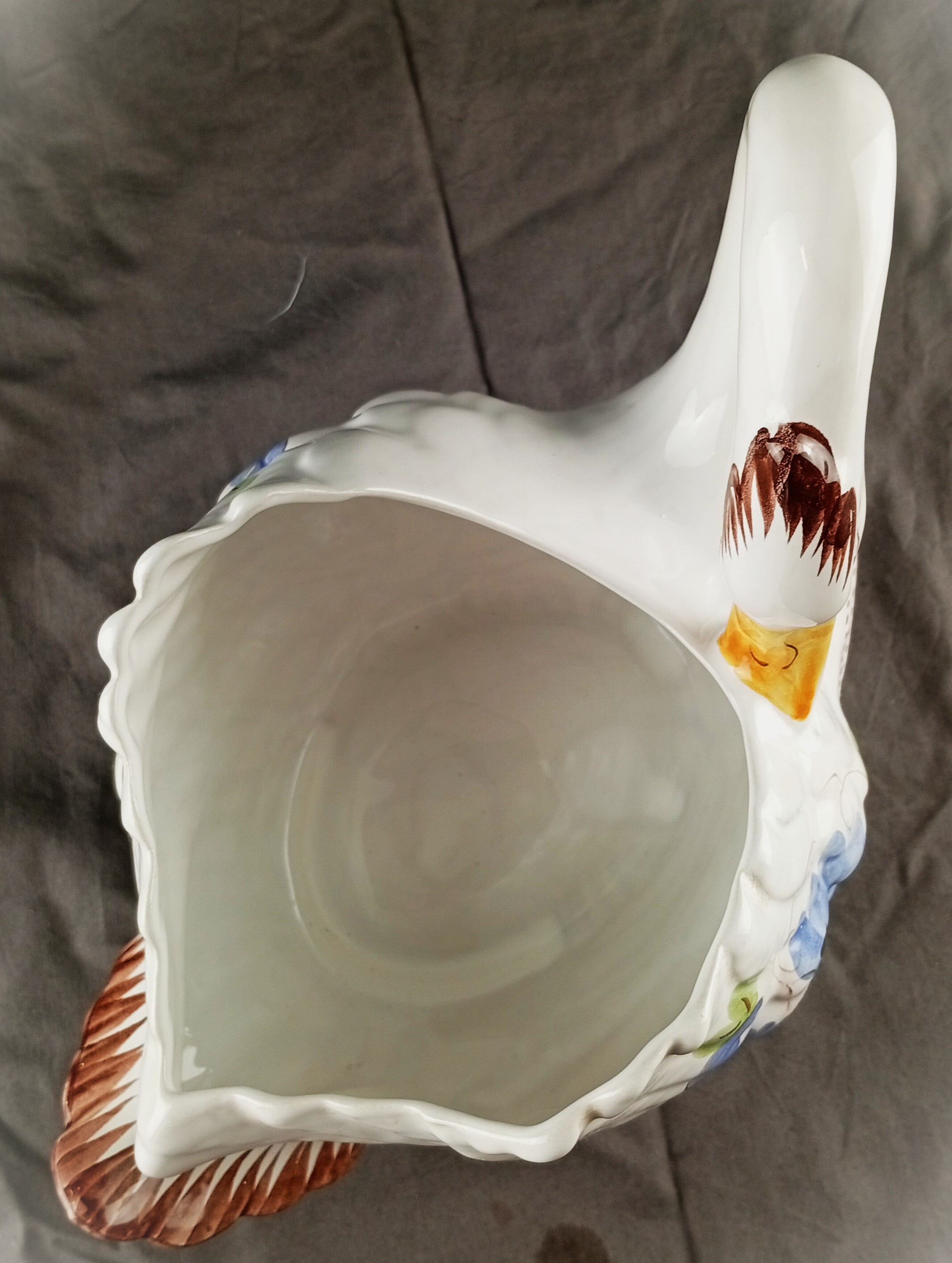 Cygne en céramique/ Cache pot- Décor floral peint à la main - Photo 4