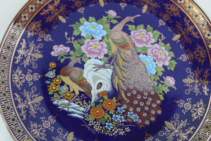  Assiette émaillée Japonais Décor Au Paons en faïence  Très bon état - Vue 3 - 