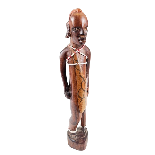 Couple de statuettes africaines en bois avec perles - Photo 3