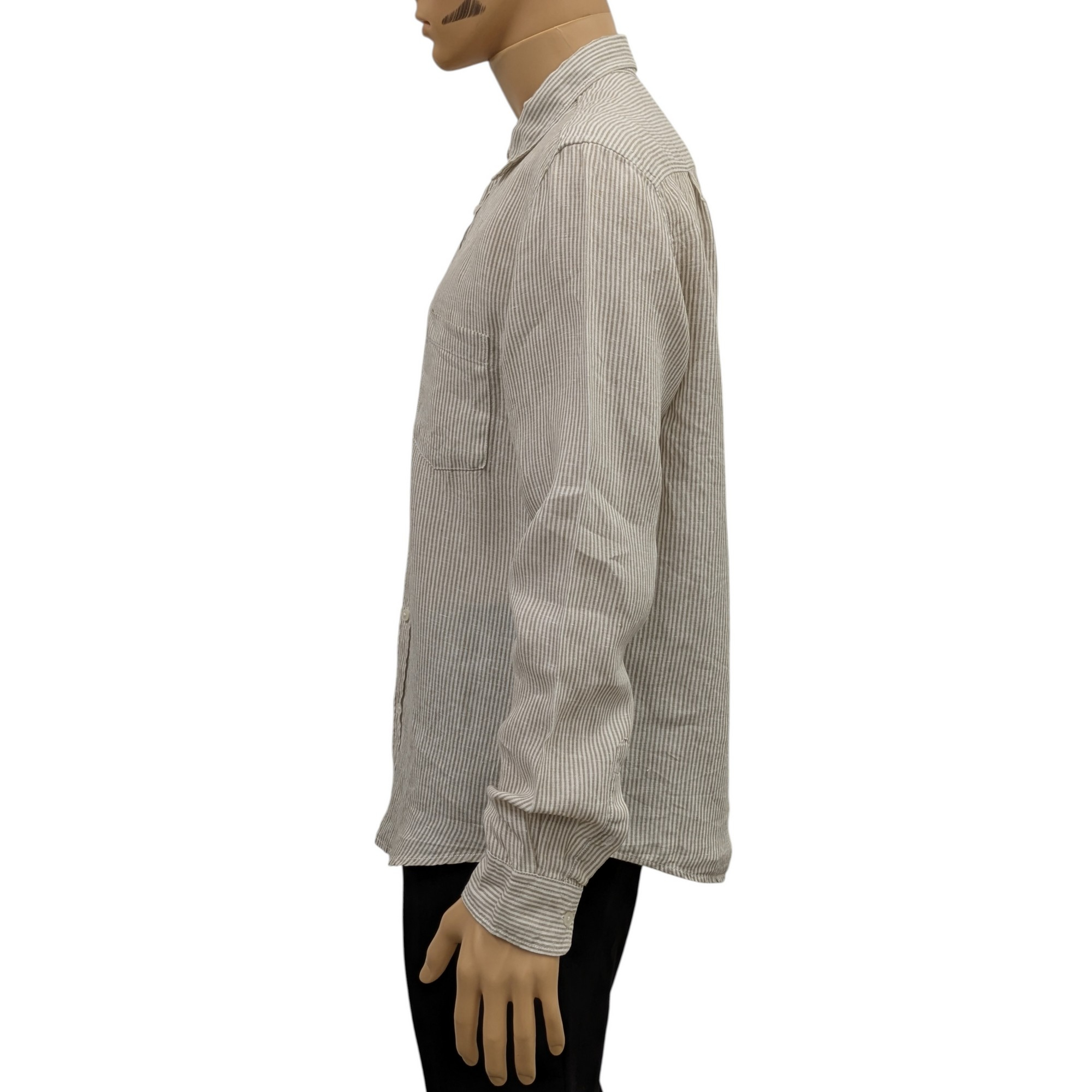 Neuf & étiquette Chemise Monoprix Premium T L en lin à rayures écrues/beiges - Photo 2