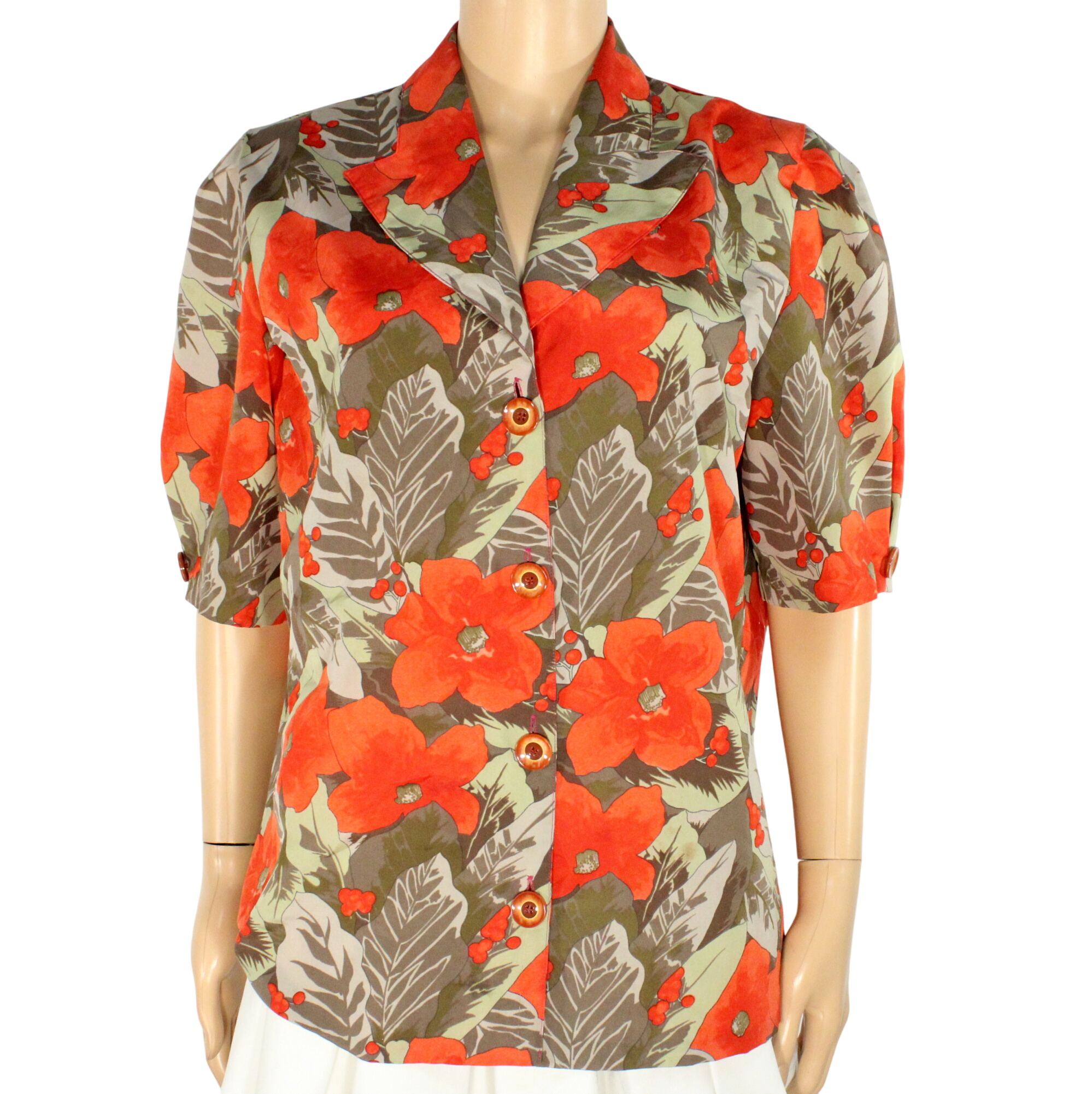Chemise Kaki & Rouge Fleurie KARTING Taille 42 - Photo 0