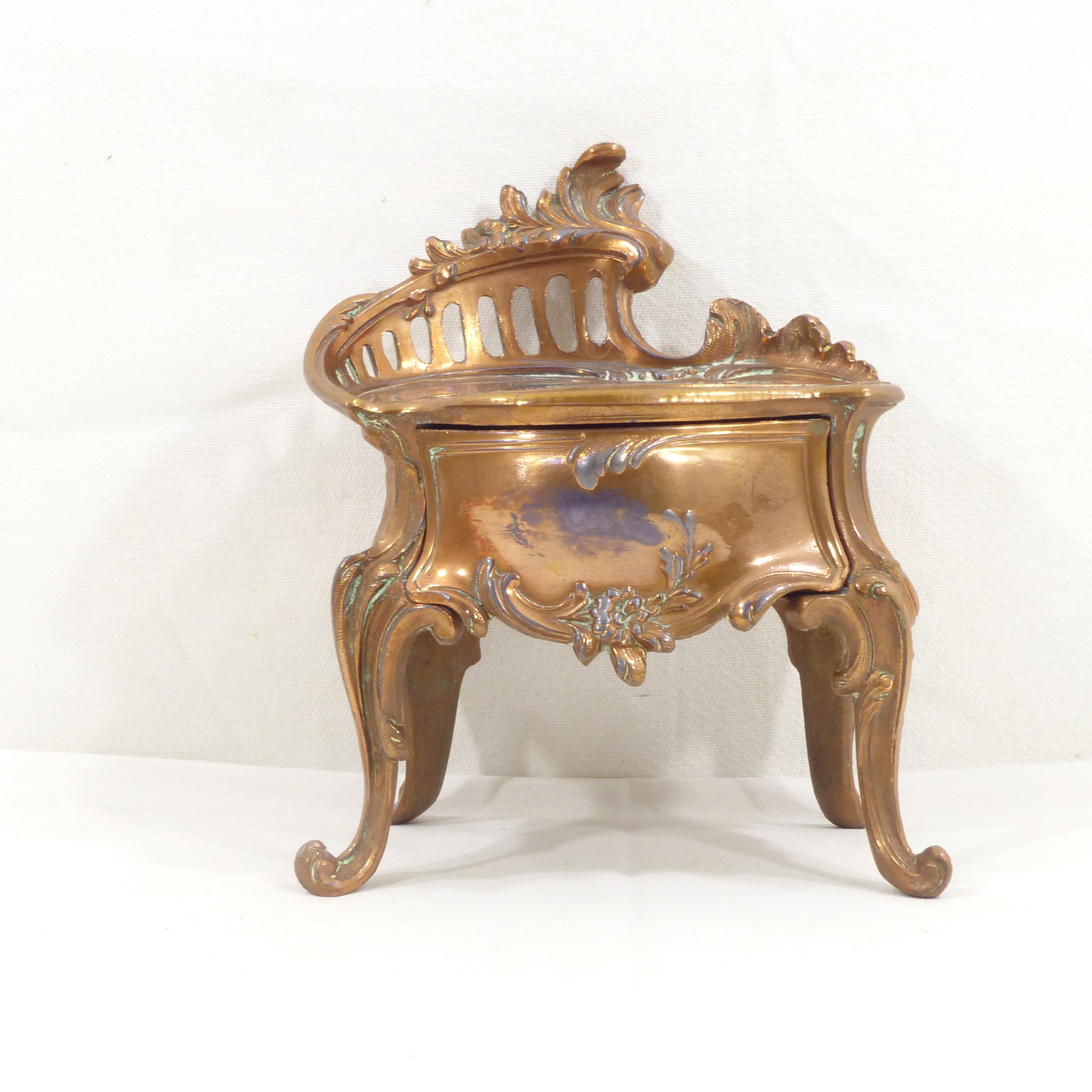 Boite à bijoux ancienne en métal - Style Louis XV / Rocaille - Photo 4