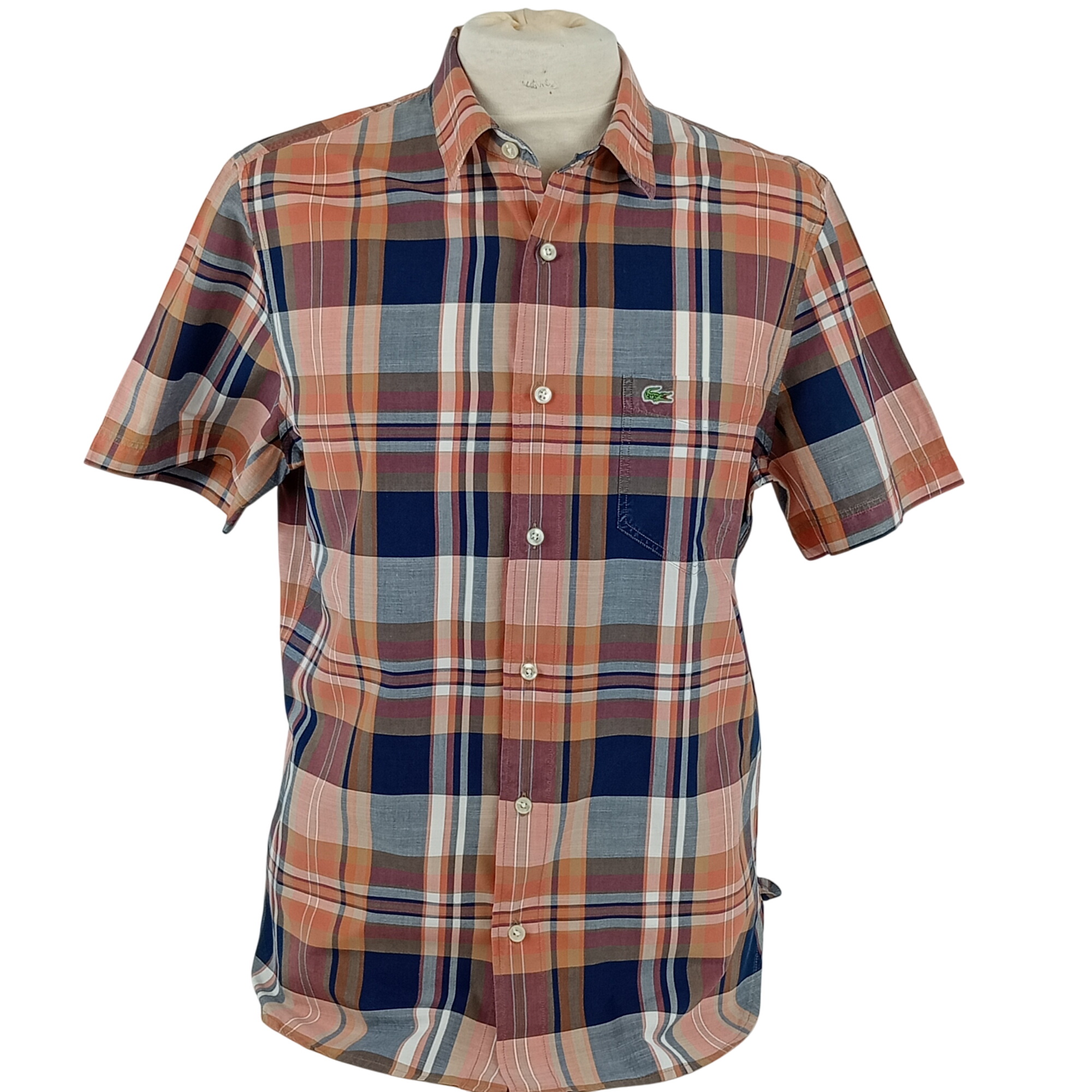Chemise homme à carreaux de la marque Lacoste col classique manches courtes de couleur rouge tomette taille L (41) - Photo 0