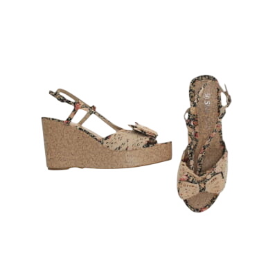 Sandales beiges noires imprimées fleurs - Femme - Shoe Girls - Taille 37 - Photo 0