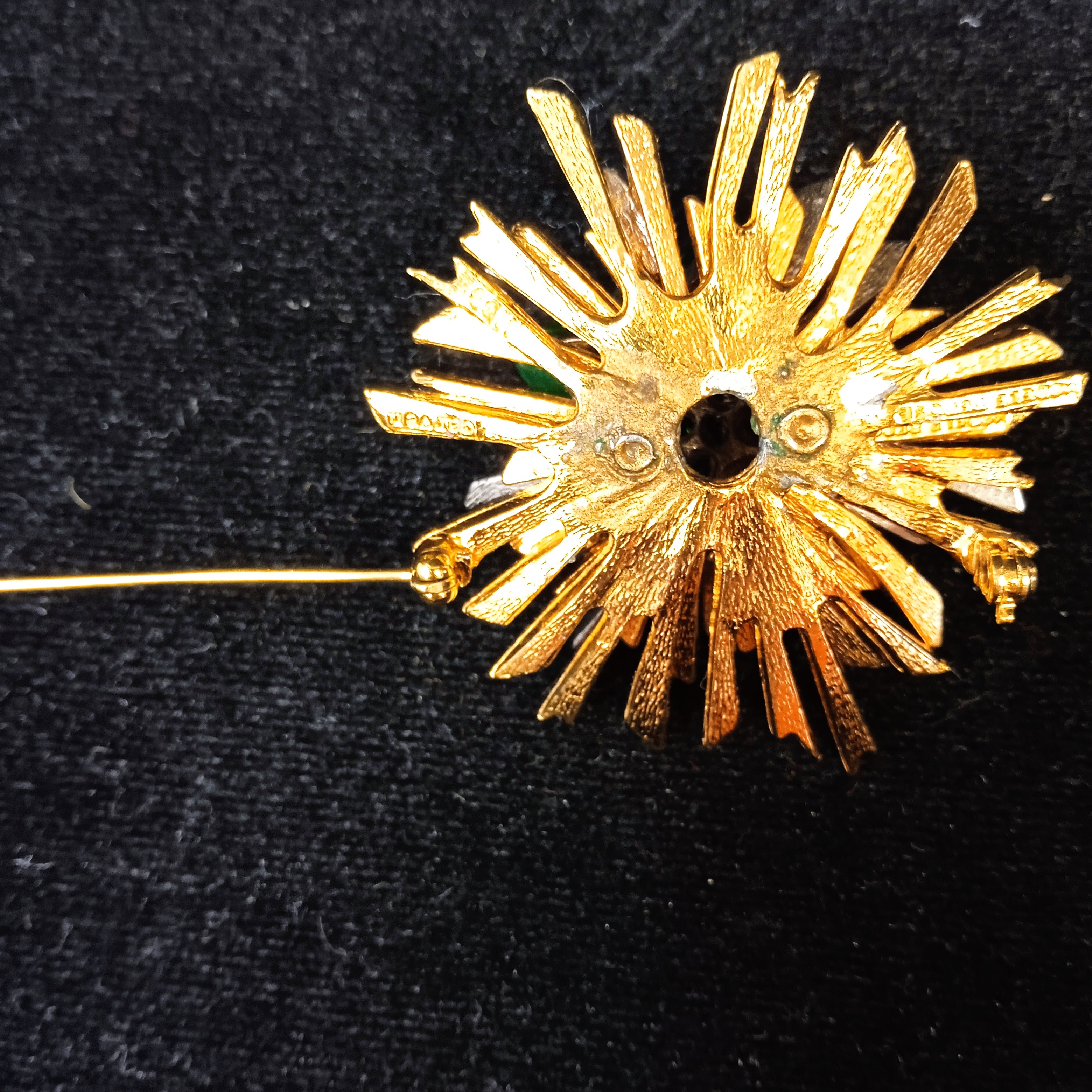 Broche Vintage CARVEN Haute Couture - Modèle Déposé En Plaqué Or Avec Cabochons - Occasion