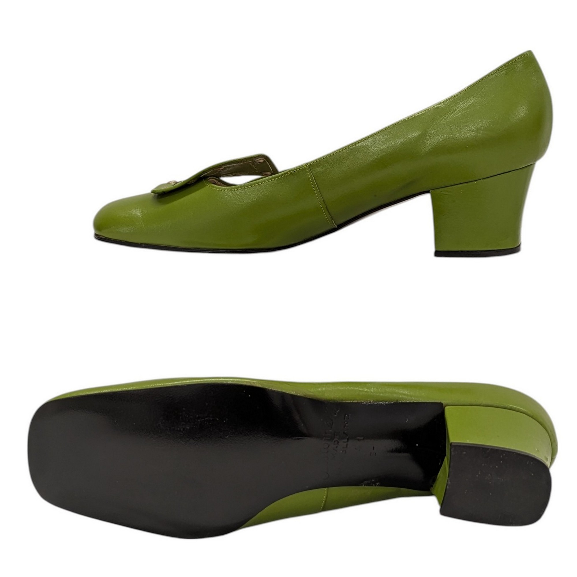Chaussures Escarpins Modaline P 38½/39 en cuir vert chartreuse Vintage 70's - Photo 4