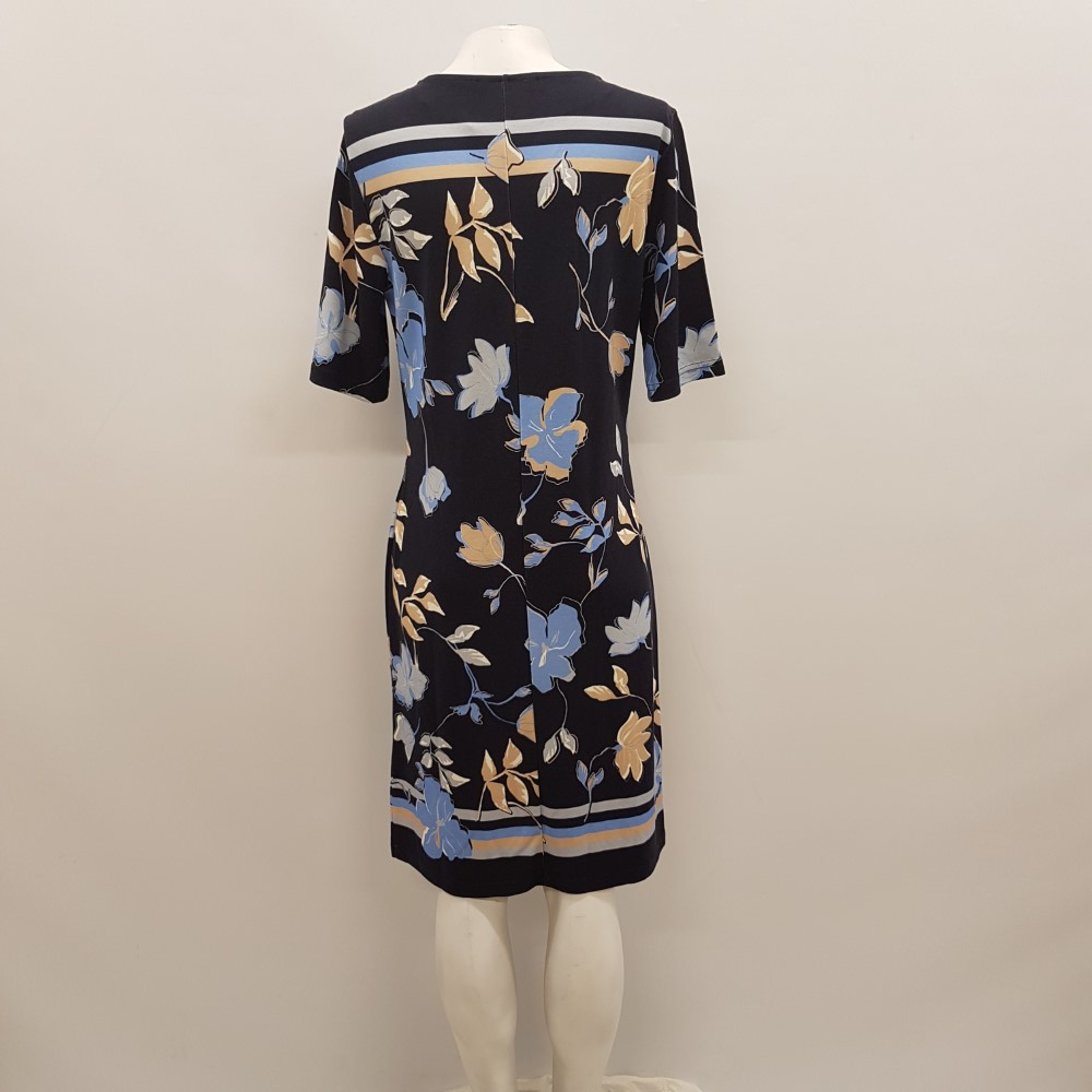 Robe bleu marine à fleurs exotiques ciel et beige - BETTY BARCLAY - Taille 40 - Photo 1