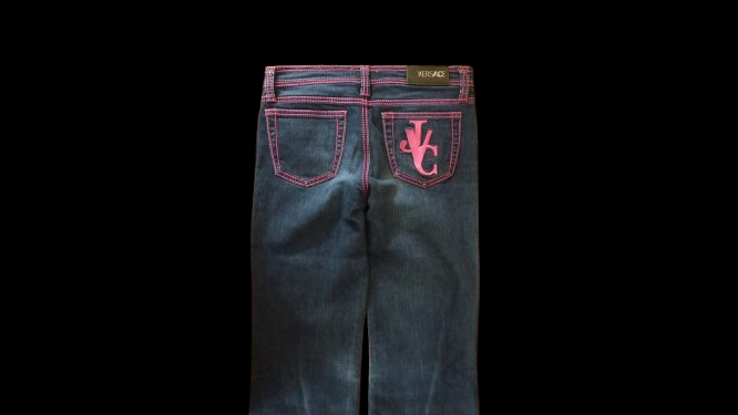 Jeans Versace bleu et coutures rose fuschia pour femme - taille 42  - Vue 8 - 