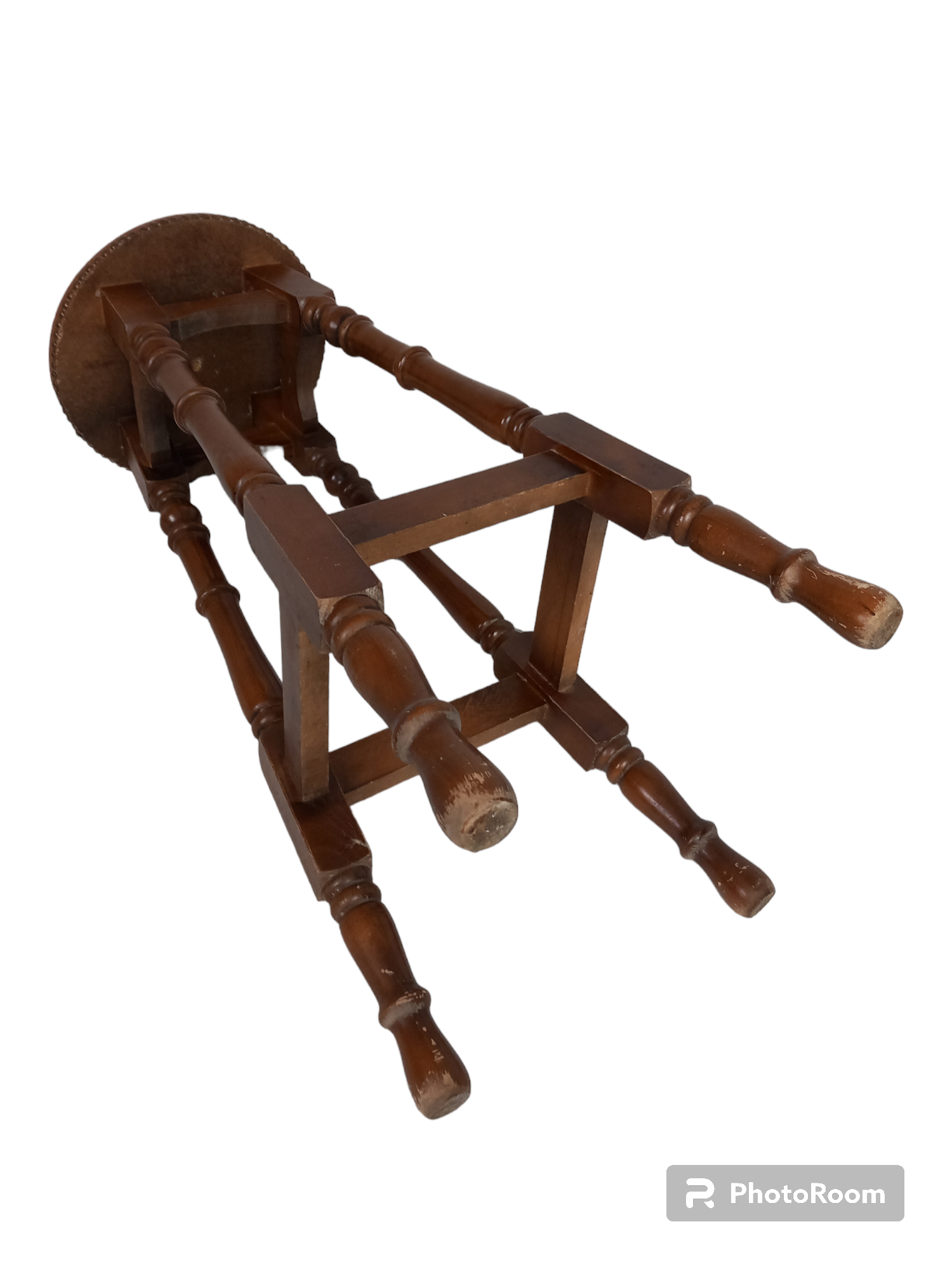 Ancien Tabouret De Bar /Boutique Vendeur Vintage En Bois /Cuir  Très bon état - Vue 7 - 