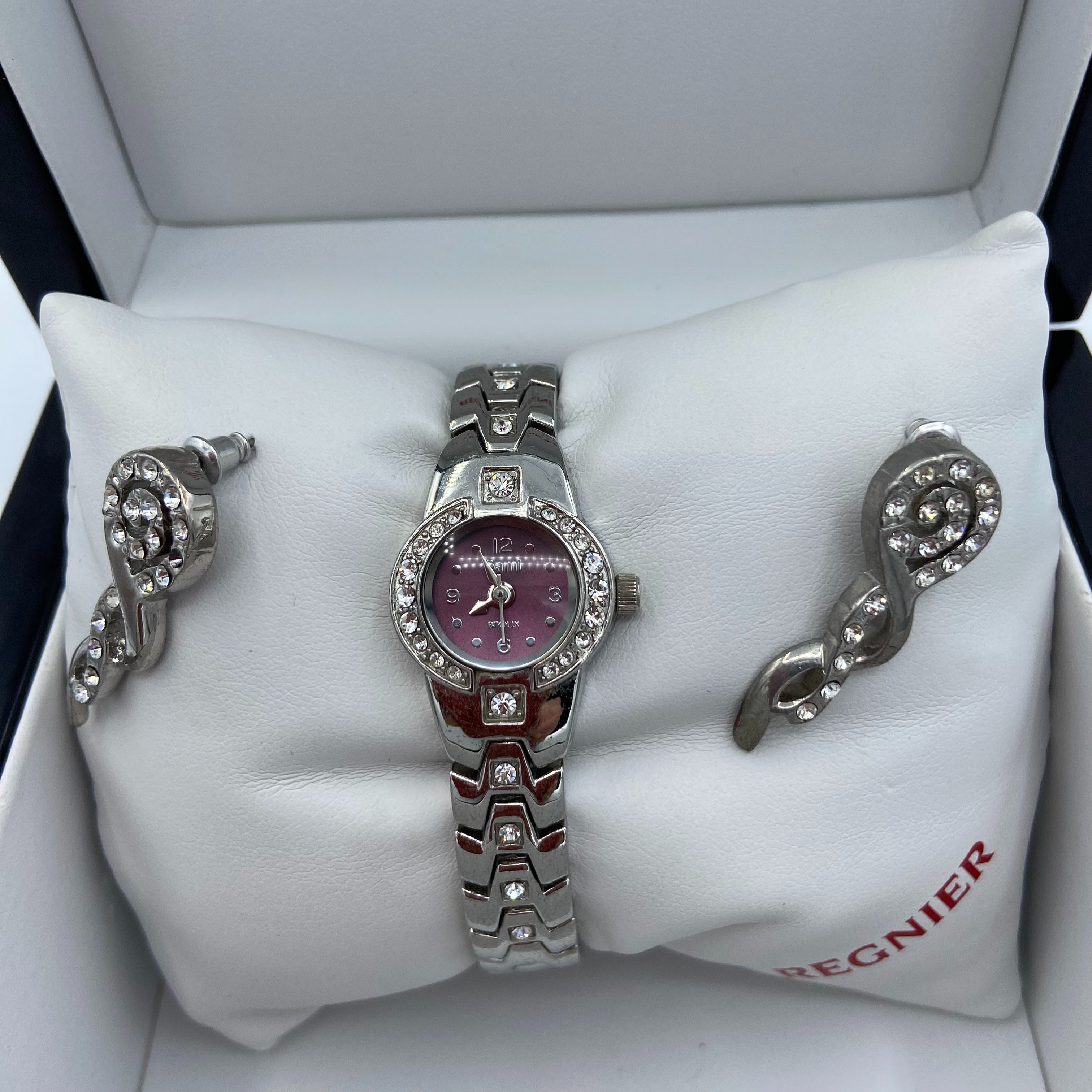 Ensemble montre avec boucles d'oreilles - Acier sertie zirconium  - Vue 2 - 