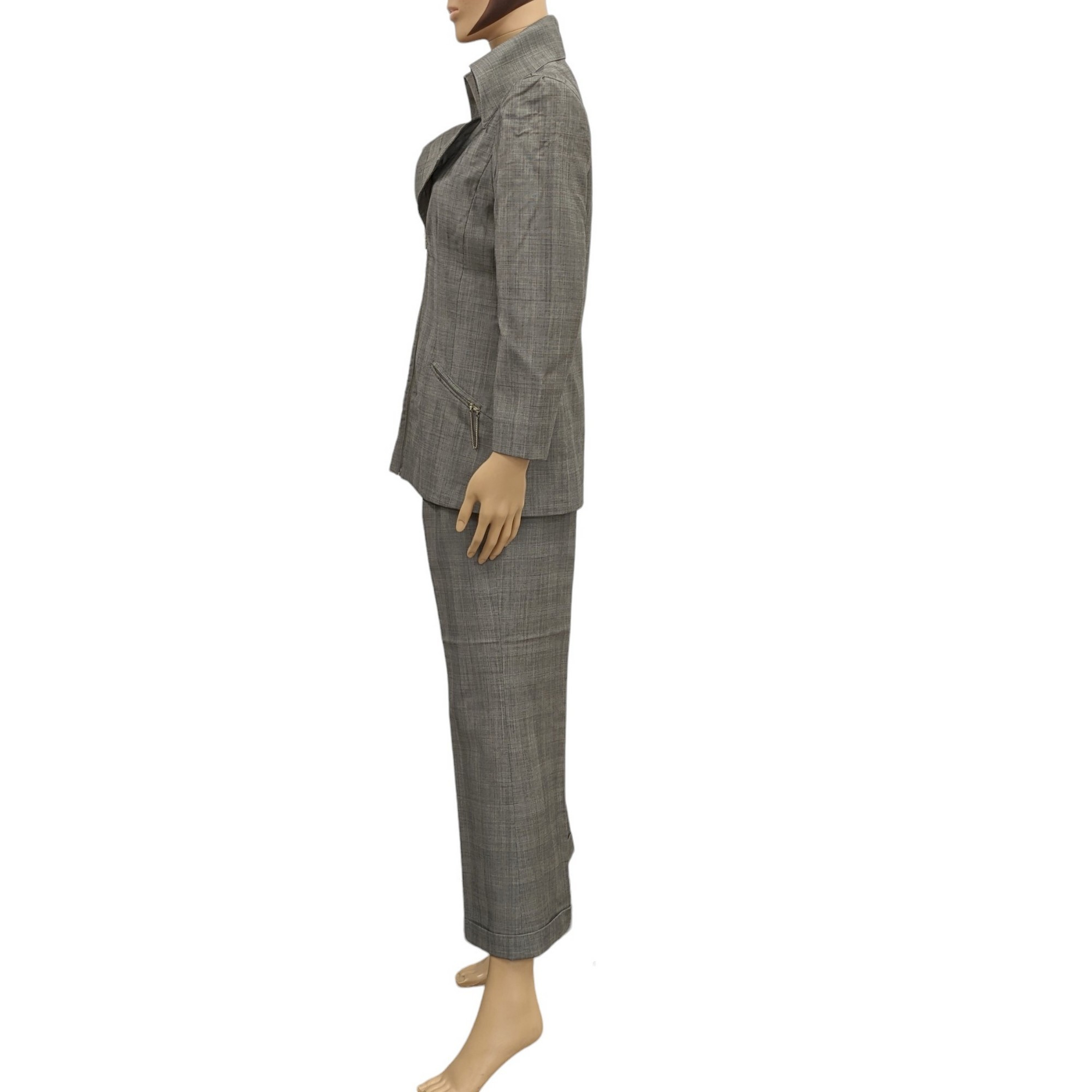 Tailleur Veste & Pantalon Lolita Lempicka T 42 Ensemble en laine vierge motif Prince de Galles gris - Photo 3