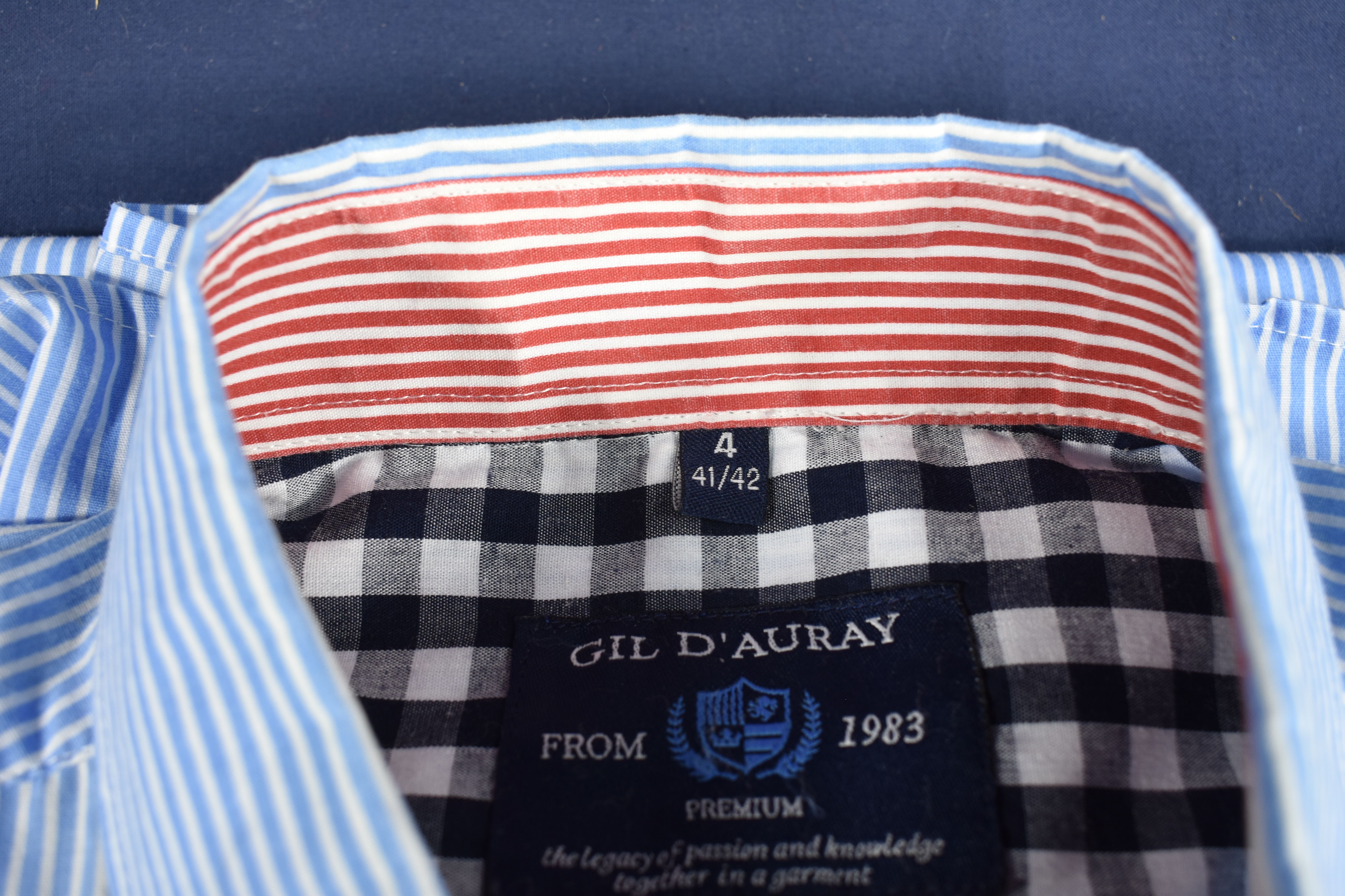 Chemisette homme à rayures blanc bleu de marque " Gil d'Auray " taille 41 / 42 Bon état - Vue 3 - 