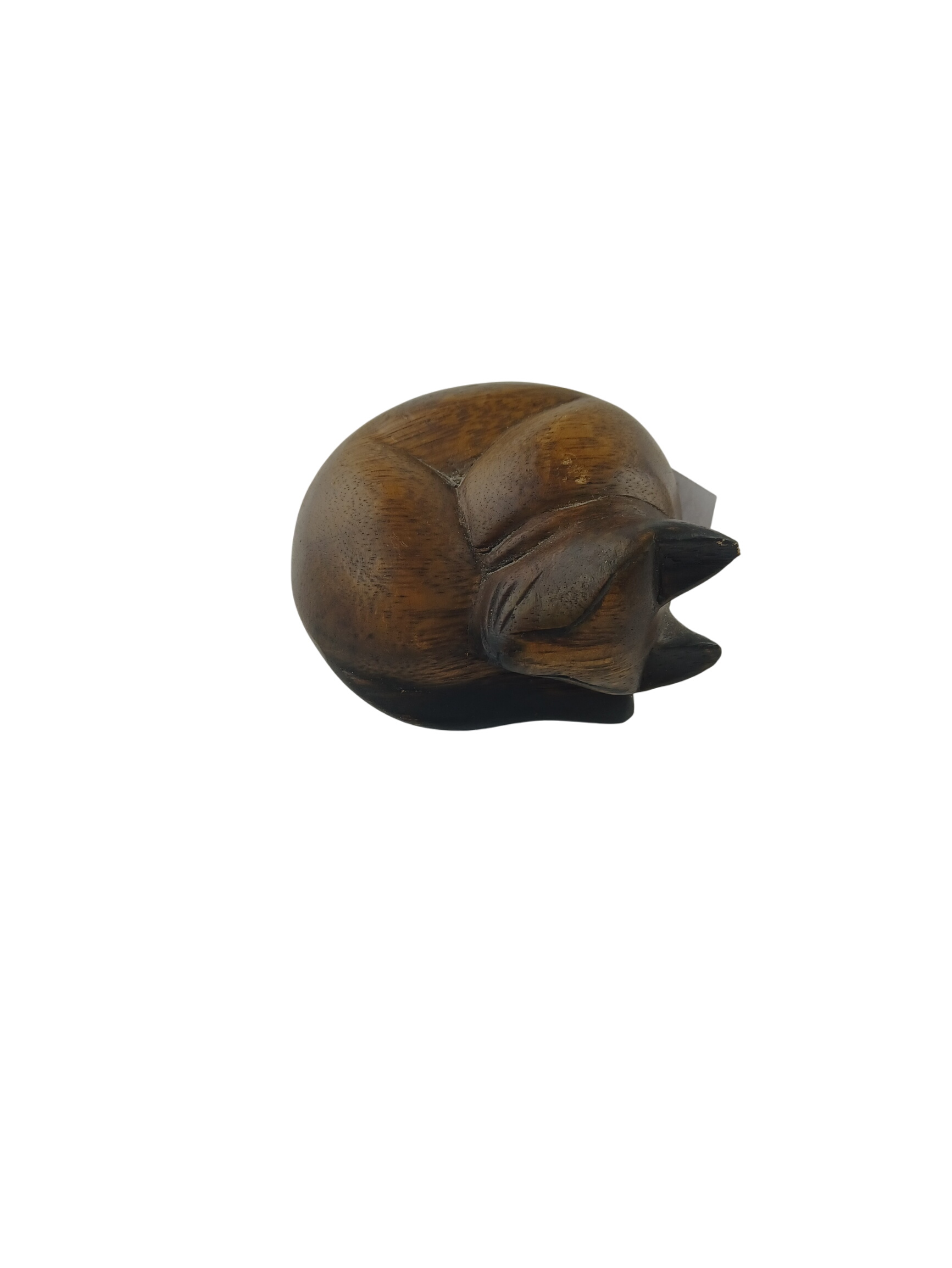 Petit chat de bois en boule de 10x10cm en bois sombre exotique léger - Photo 0
