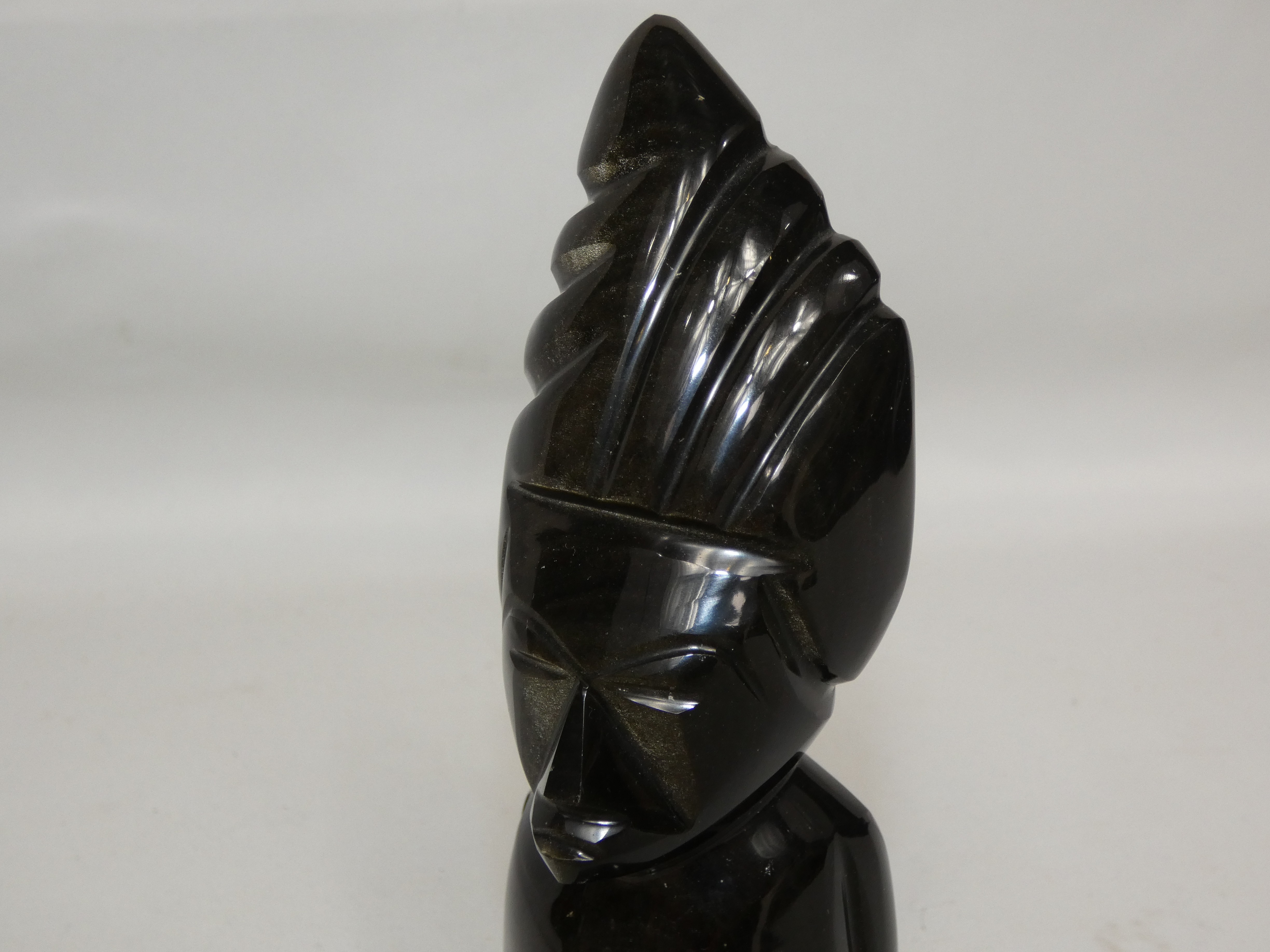 Paire de deux statuettes "Le soleil" et "La lune" en obsidienne du Mexique - Très bon état - Photo 2