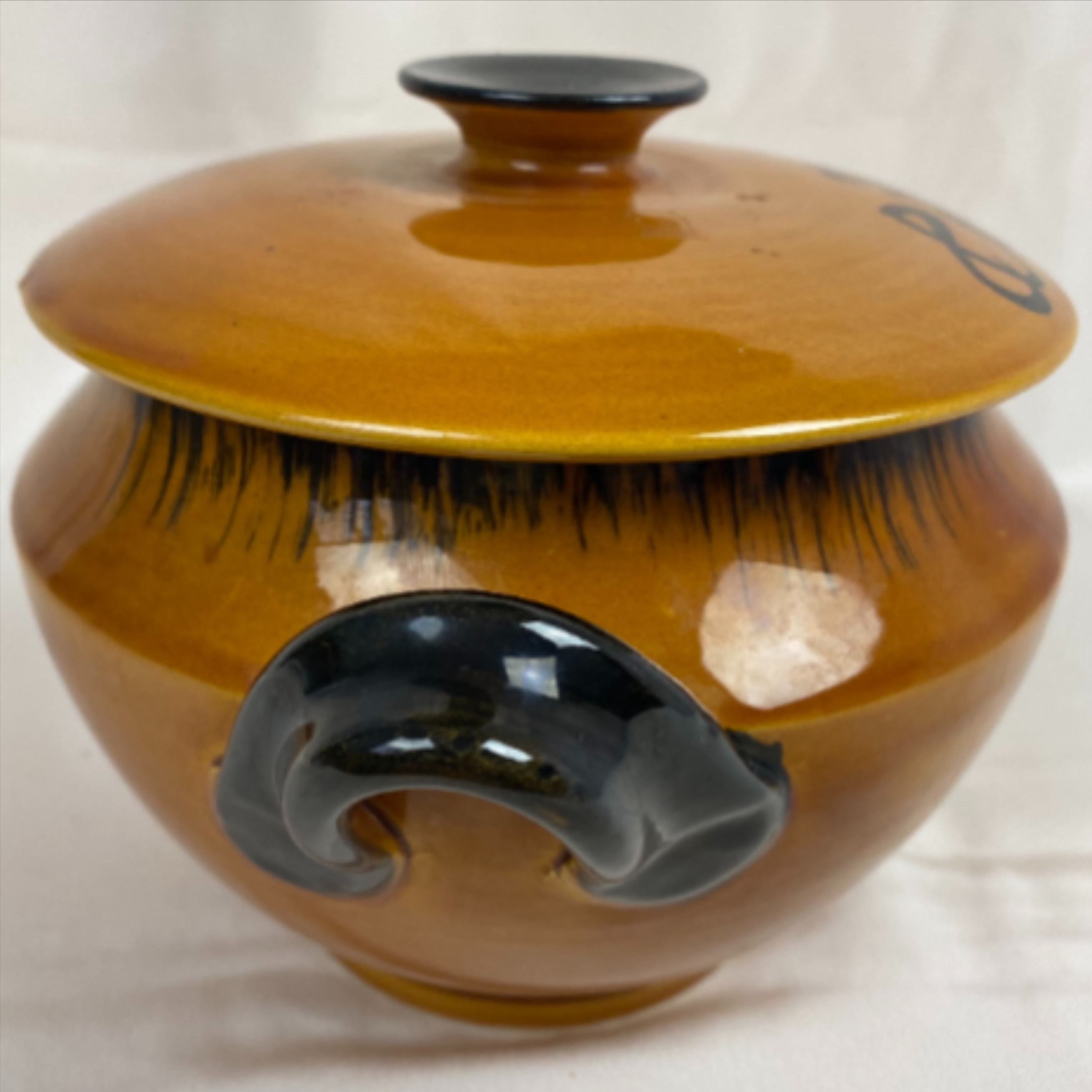 Soupière vintage Vallauris - Céramique émaillé Orange et Noir - Année 60 Bon état - Vue 3 - 