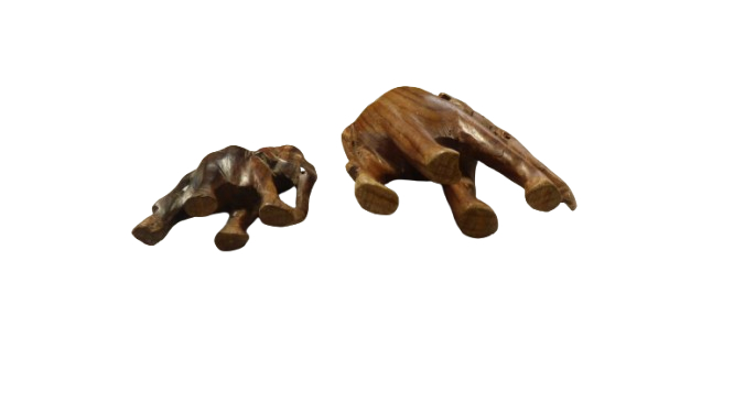 Lot de 2 Statuettes d'éléphant en bois - Photo 4