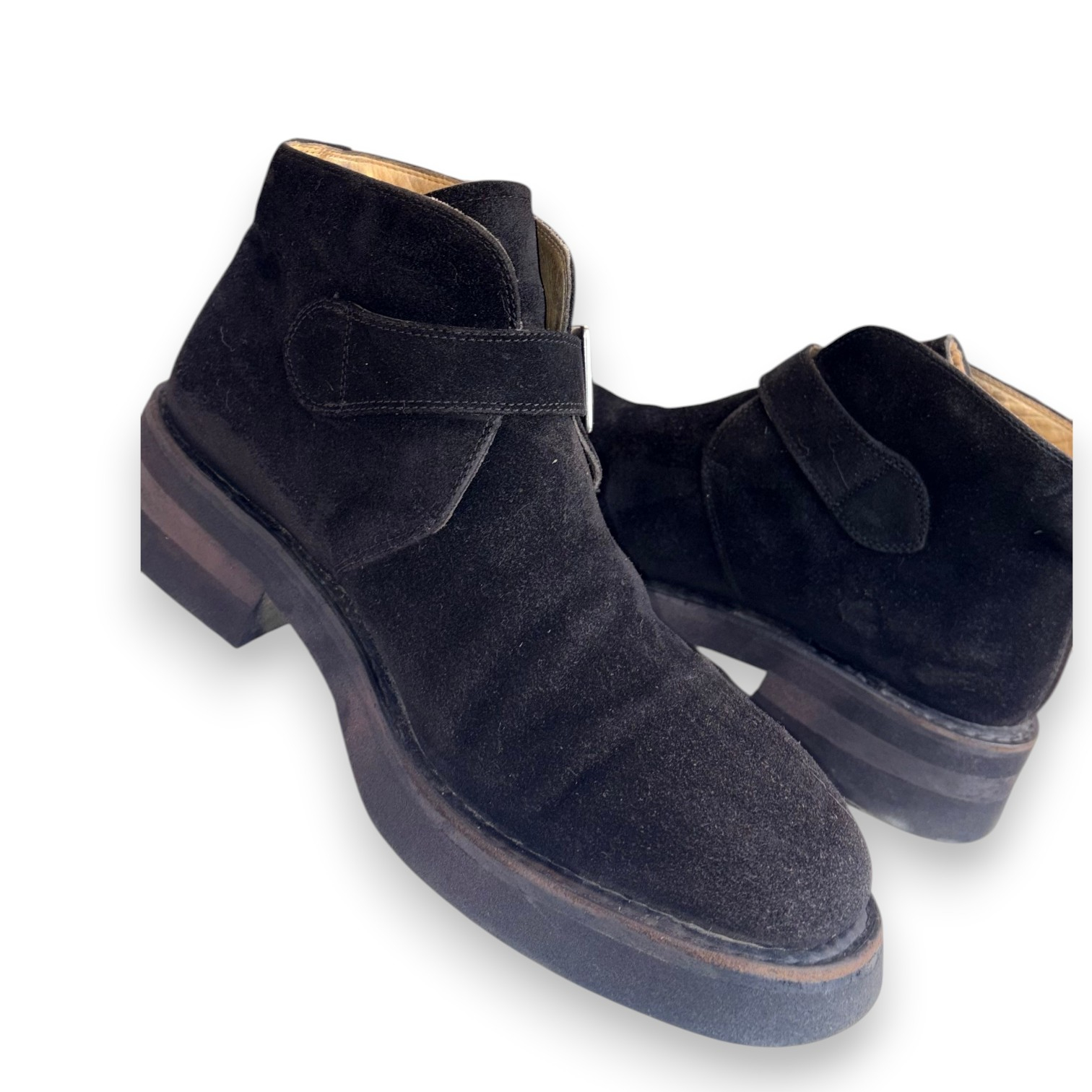 Voir photo 4 de Boot à boucle en cuir velours noir 43 Jean baptiste rautureau Boot à boucle en cuir velours noir 43 Jean baptiste rautureau - Vue 4 -