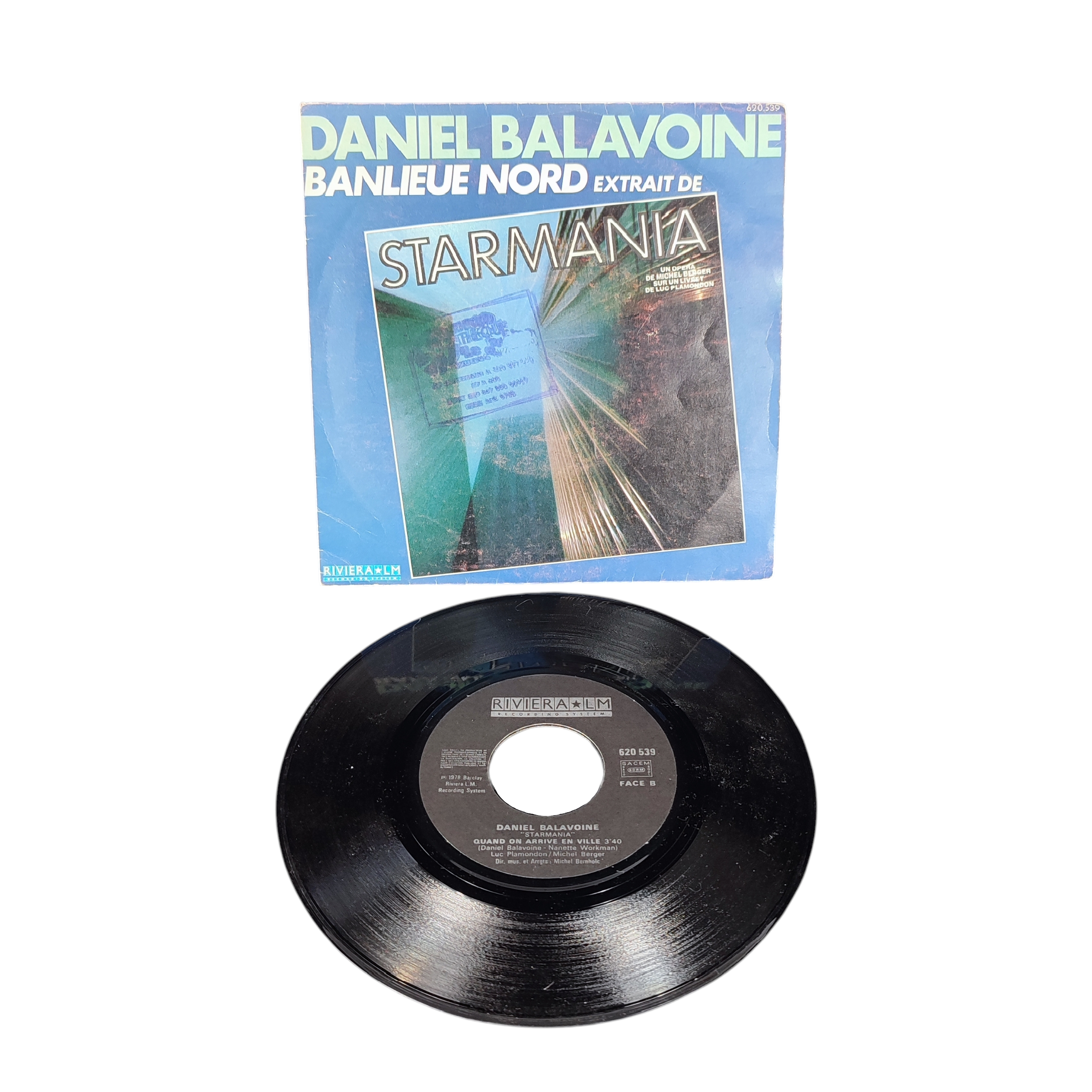 Disque vinyle 45 tours Daniel BALAVOINE "STARMANIA : "Banlieue Nord" et "Quand on arrive en ville" - 1978 Bon état -  reconditionné disponible sur Label Emmaüs