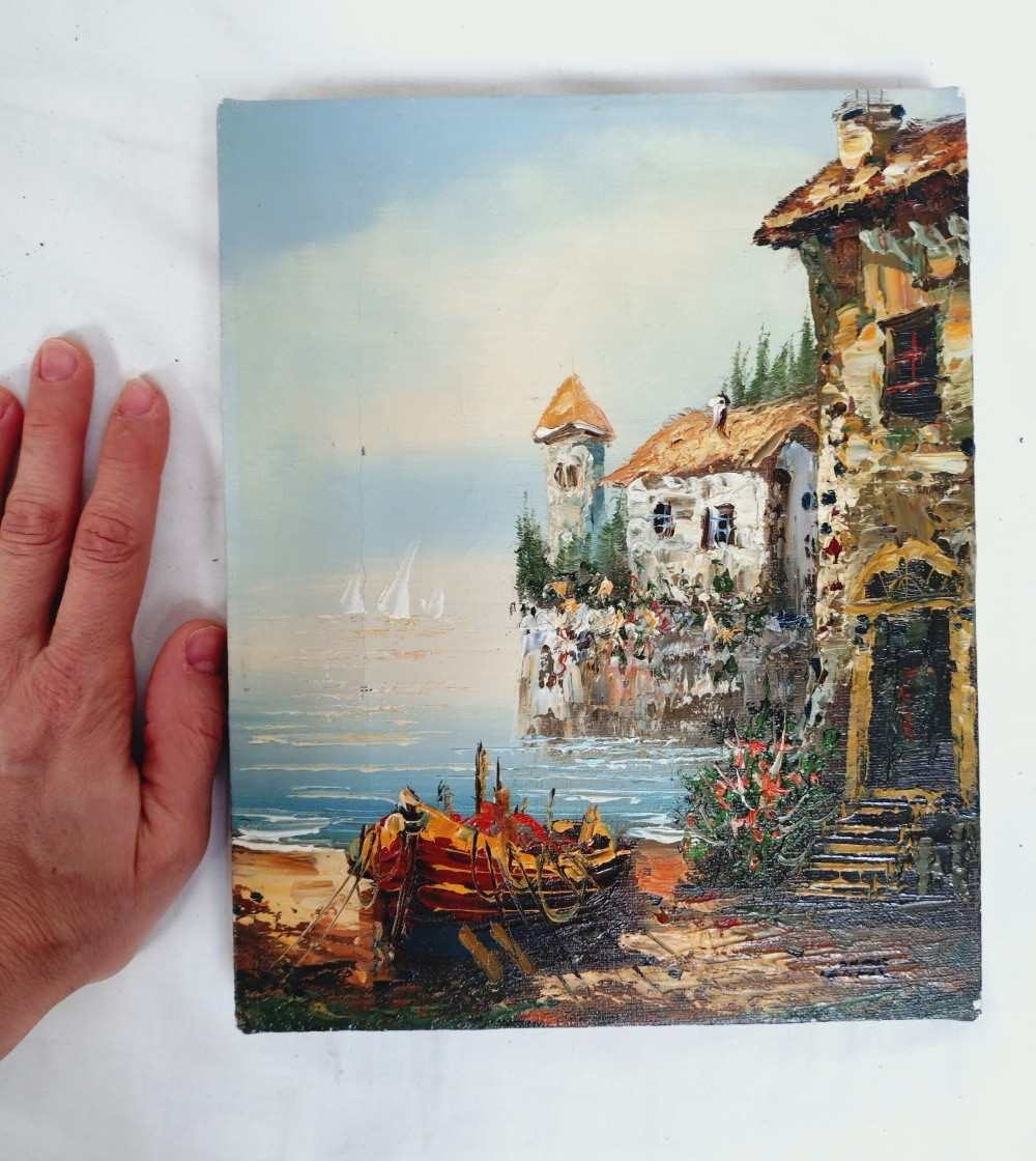 Huile sur toile originale, paysage marin signé. État correct - Vue 2 - 
