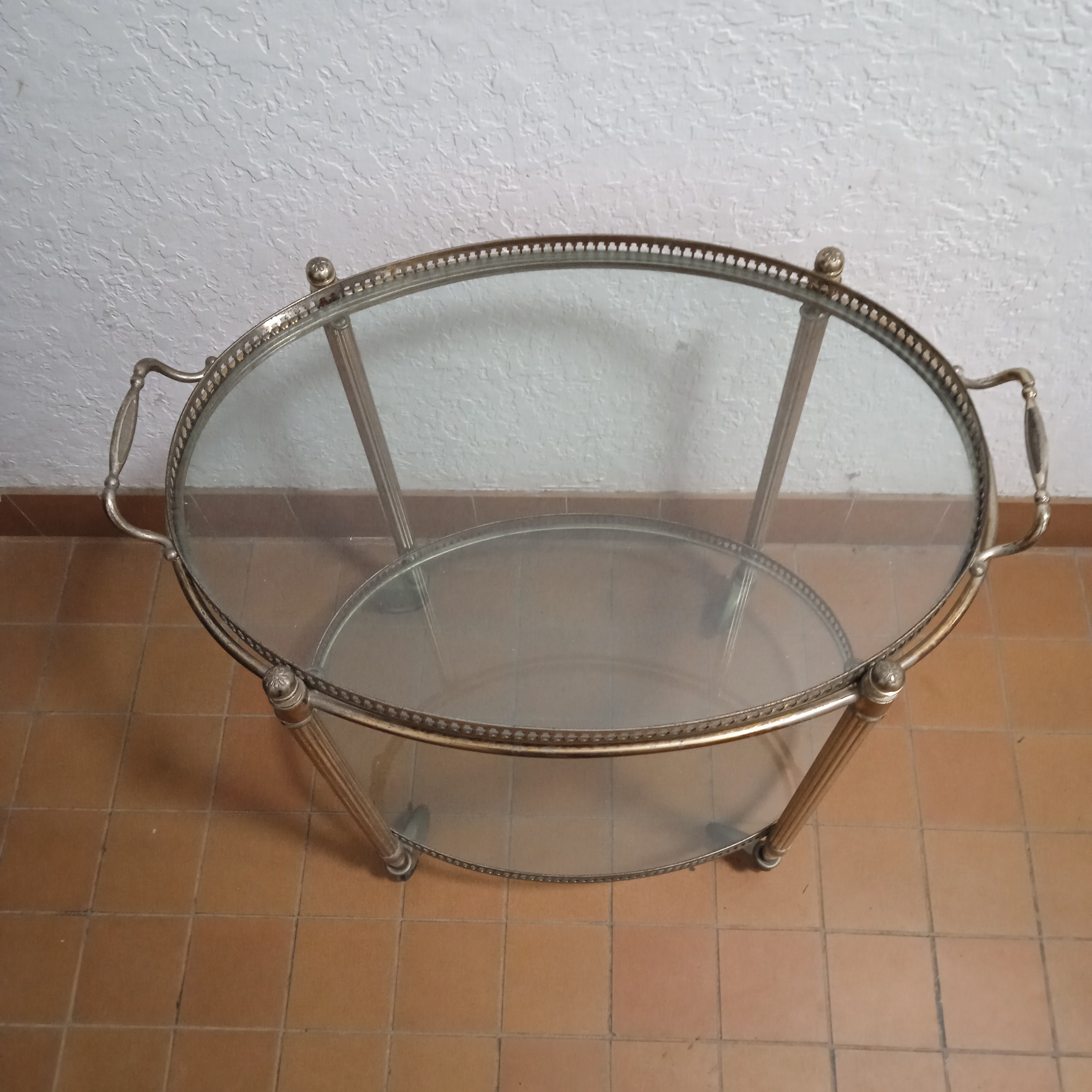 Desserte Ancienne en Métal Doré Plateau amovible - Image 8