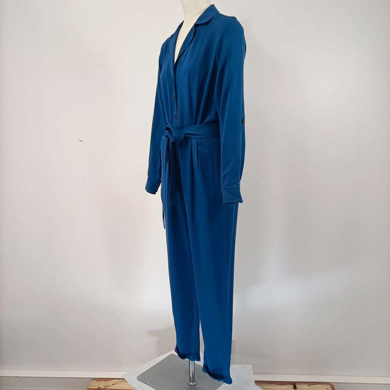 Combinaison bleu boutonnée Comptoir des cotonniers Col chemise combinaison été pantalon fluide - Photo 13