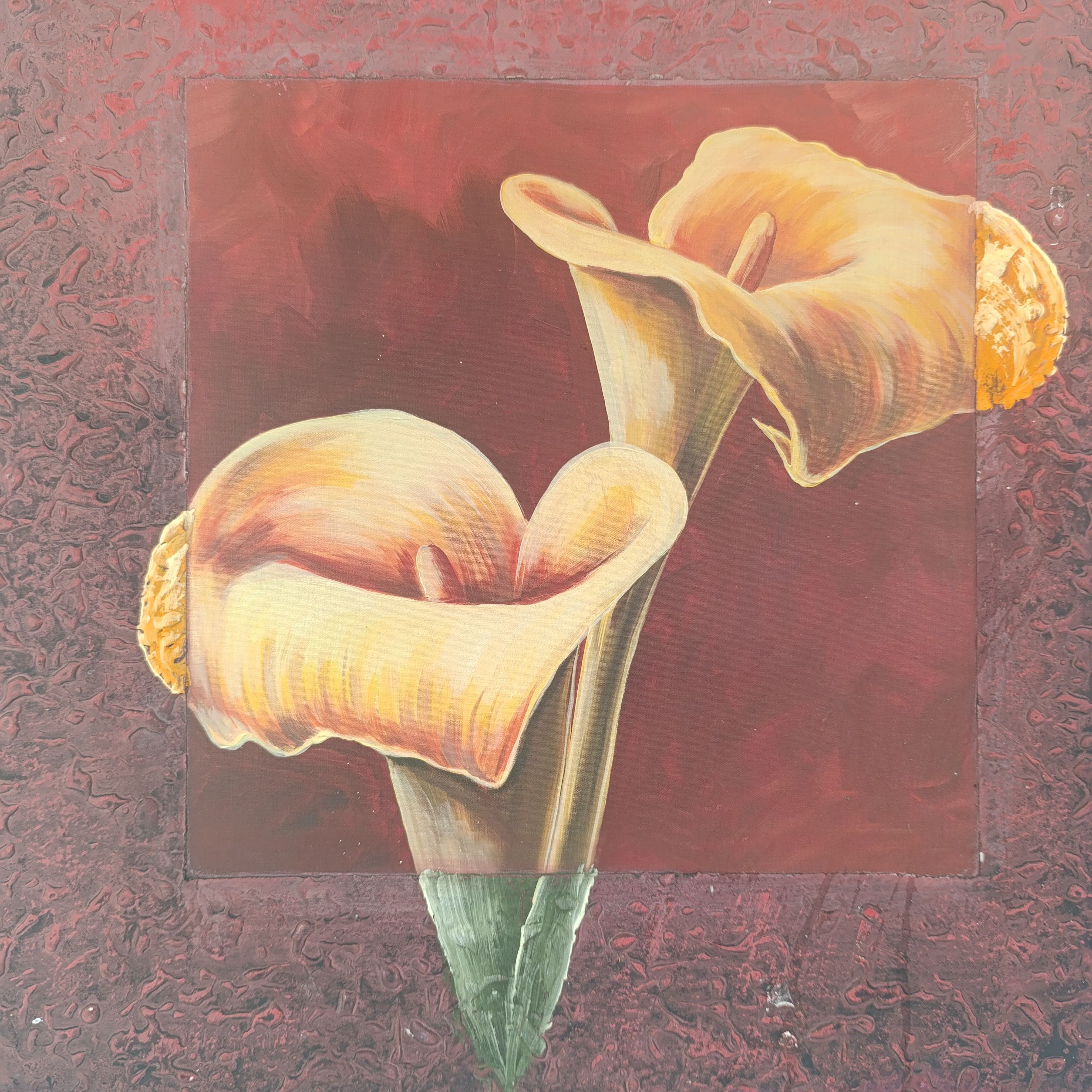 Belle peinture fleurie cadre en bois - Photo 1