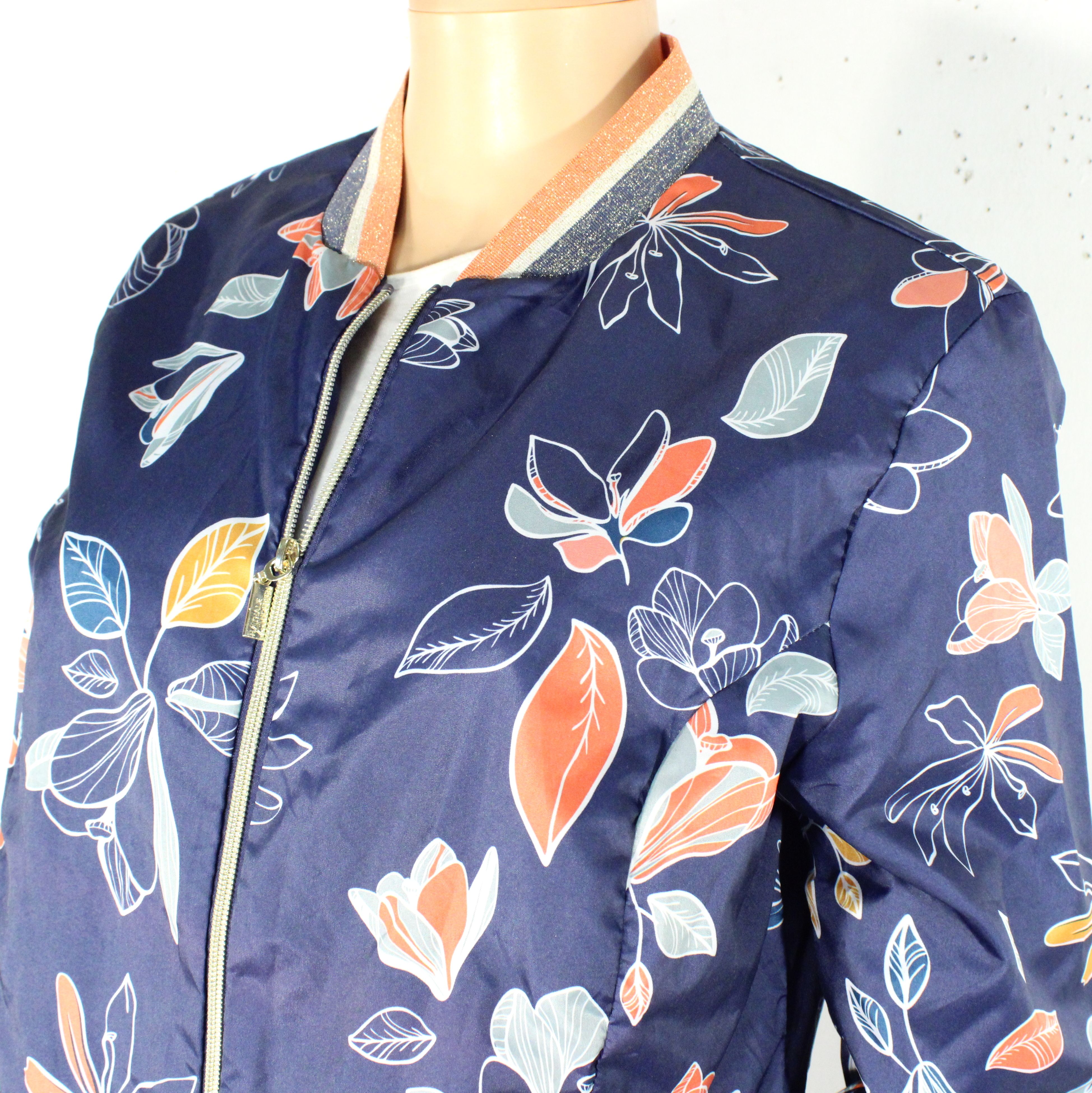 Veste Femme Bleue & Fleurie Orange NATHALIE ANDERSON Taille M - Photo 4