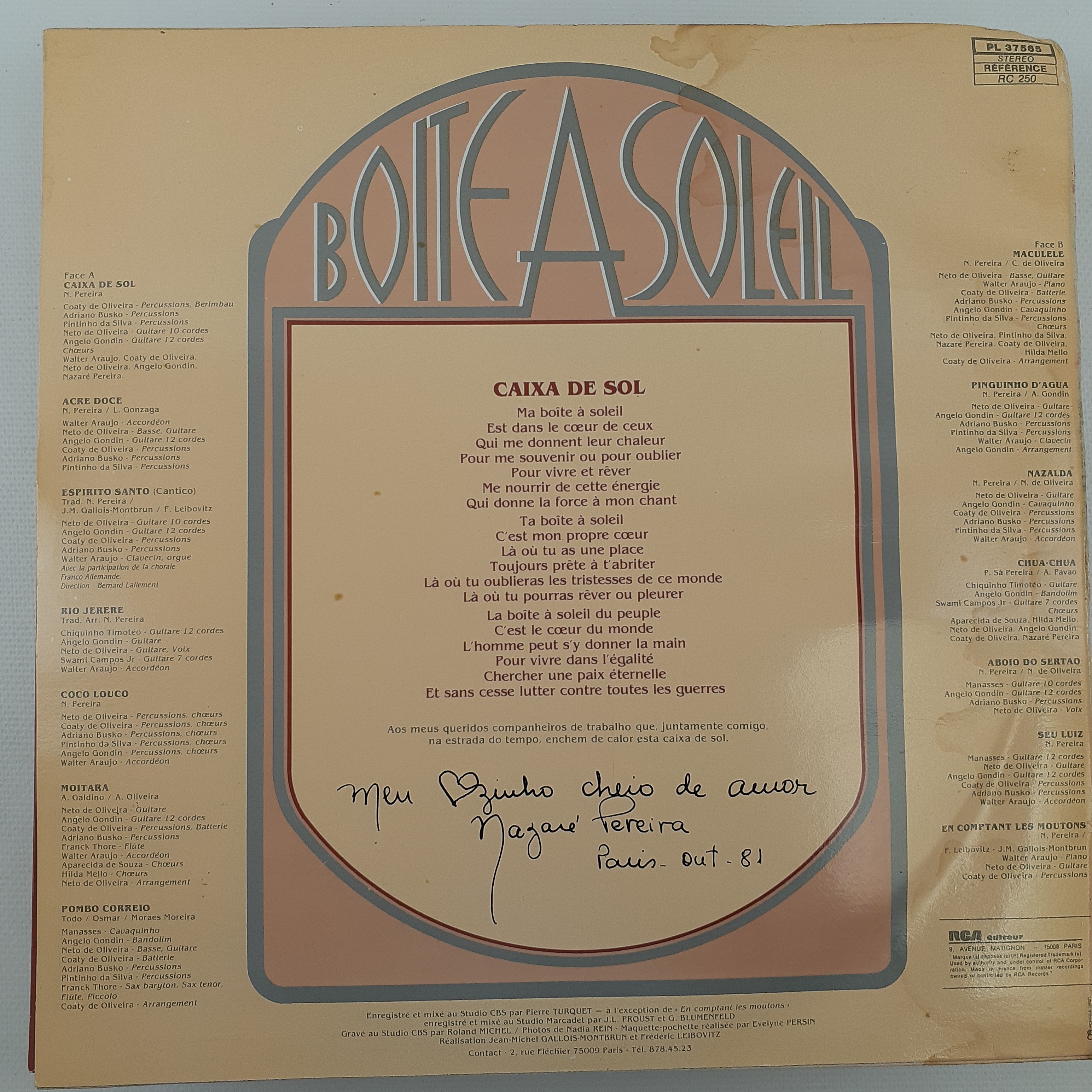 Voir photo 4 de Nazaré Périra - Boite A Soleil - 1980 Nazaré Périra - Boite A Soleil - 1980 Très bon état - Vue 4 -